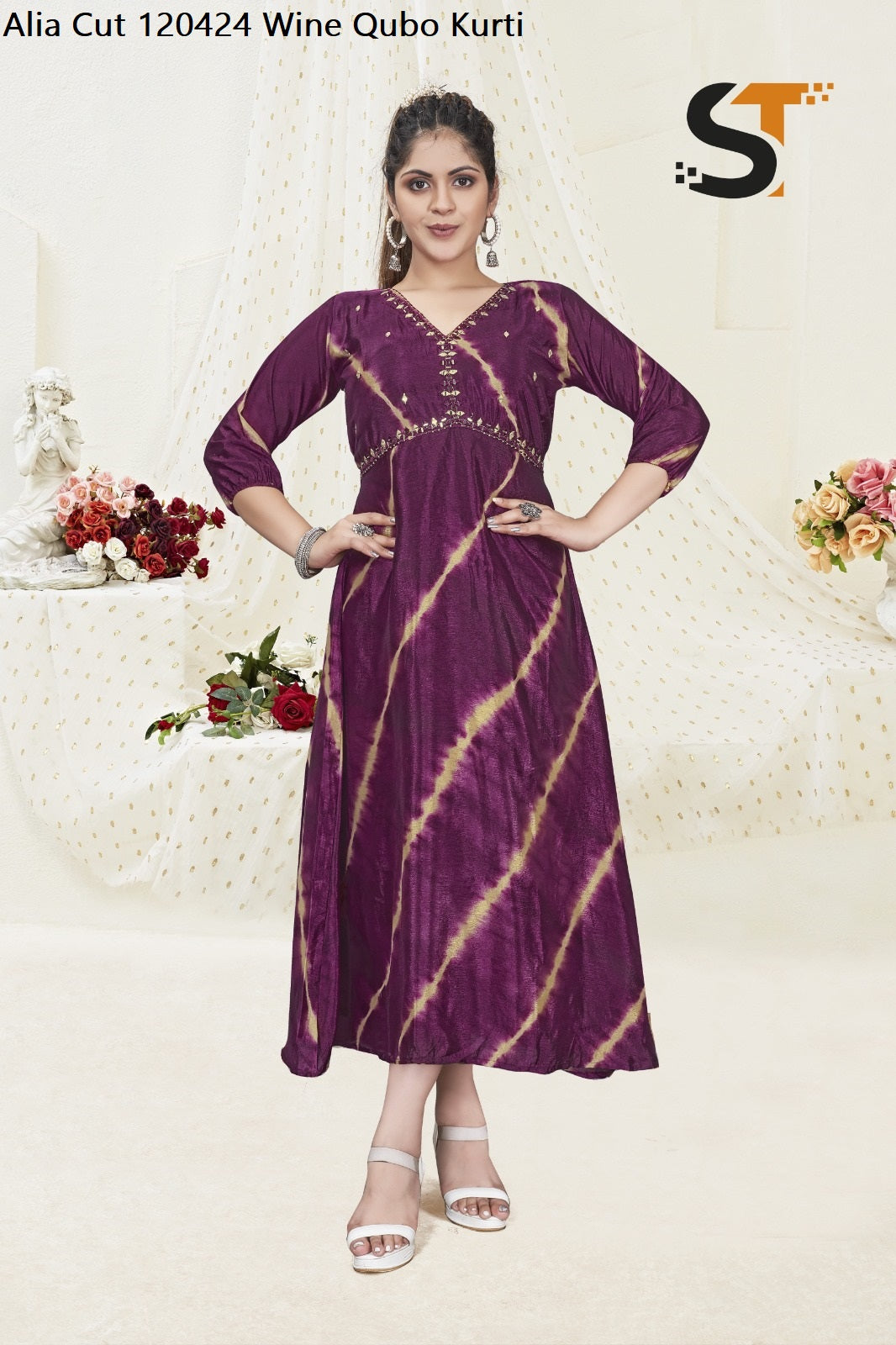 Alia Cut 120424 Wine Qubo Kurti