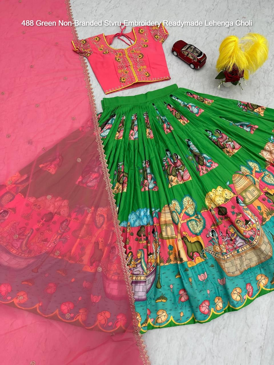 488 Green Non-Branded Stvru Embroidery Readymade Lehenga Choli
