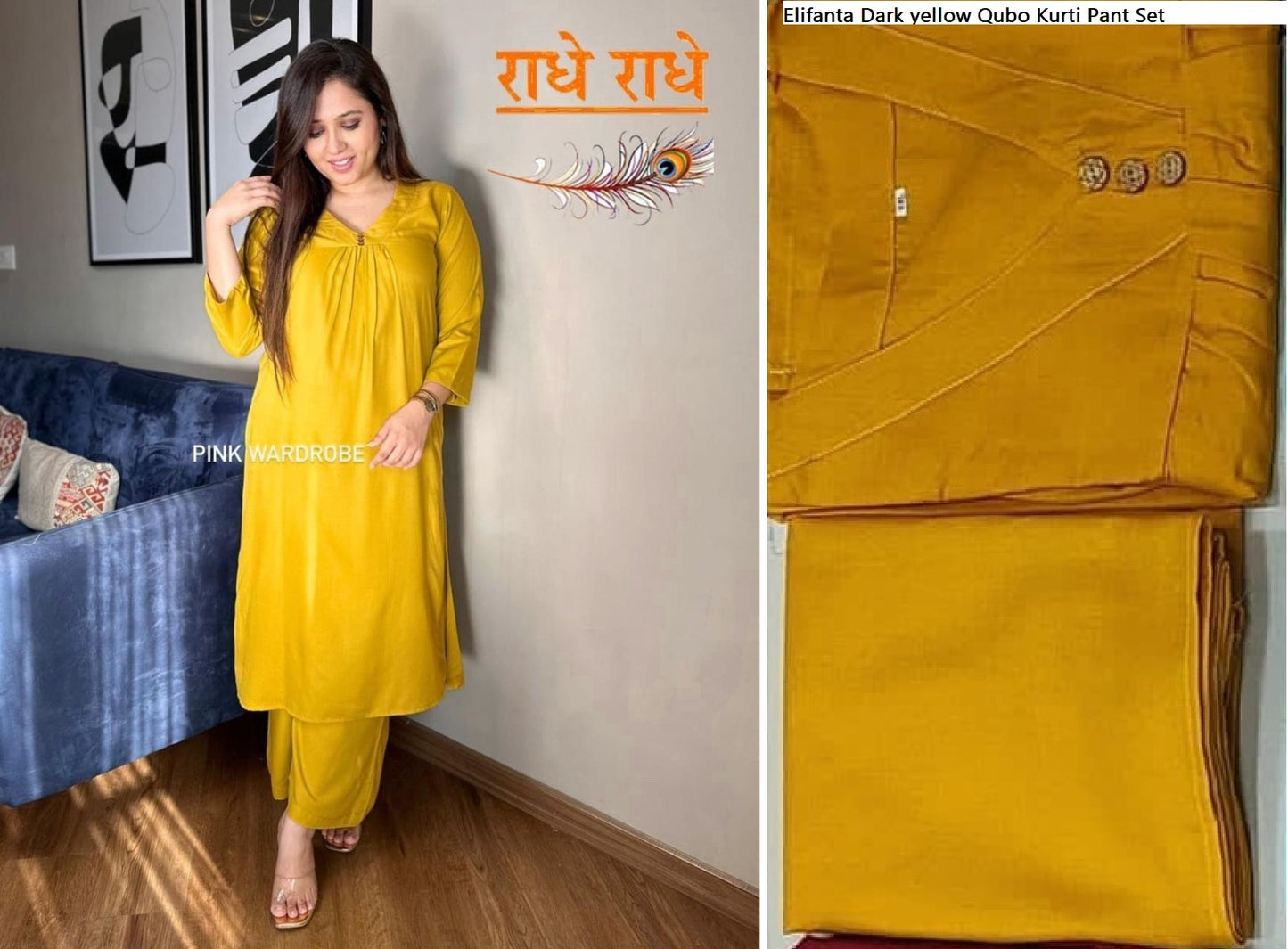 Elifanta Dark Yellow Qubo Kurti Pant Set