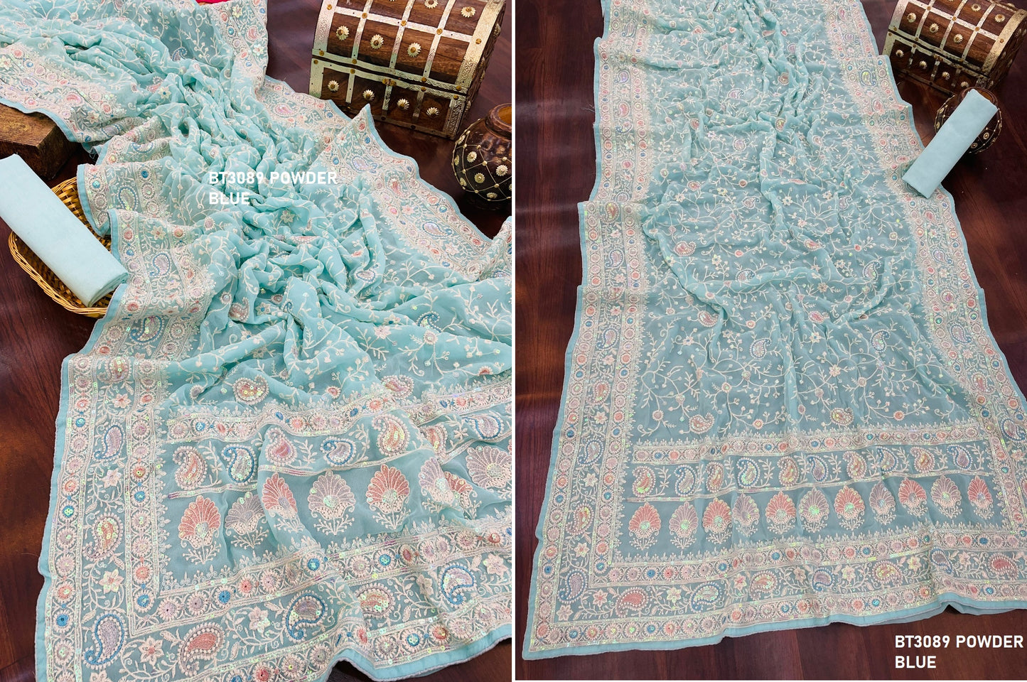 3089Powder Blue Bt Sarees