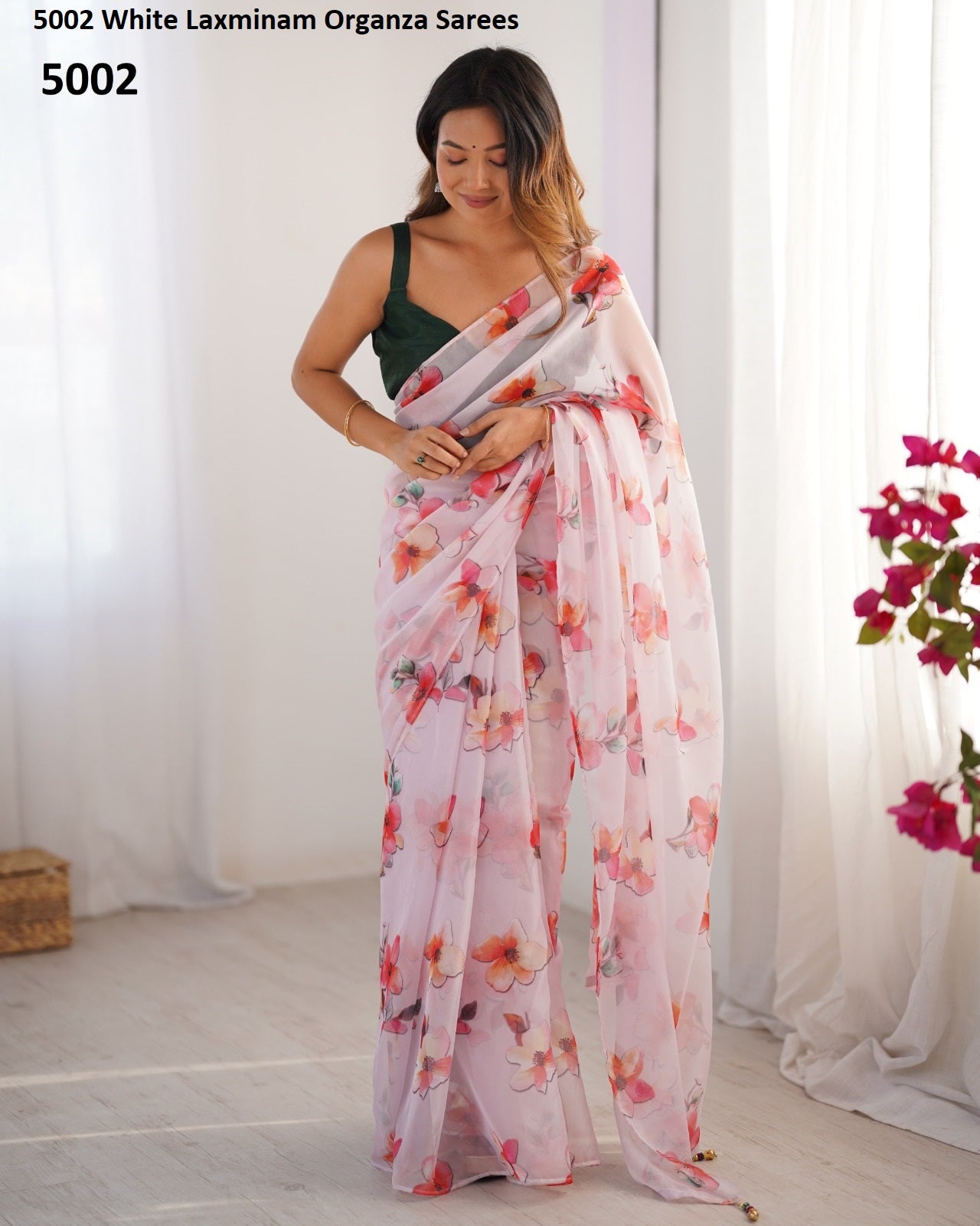 5002 White Laxminam Organza Sarees