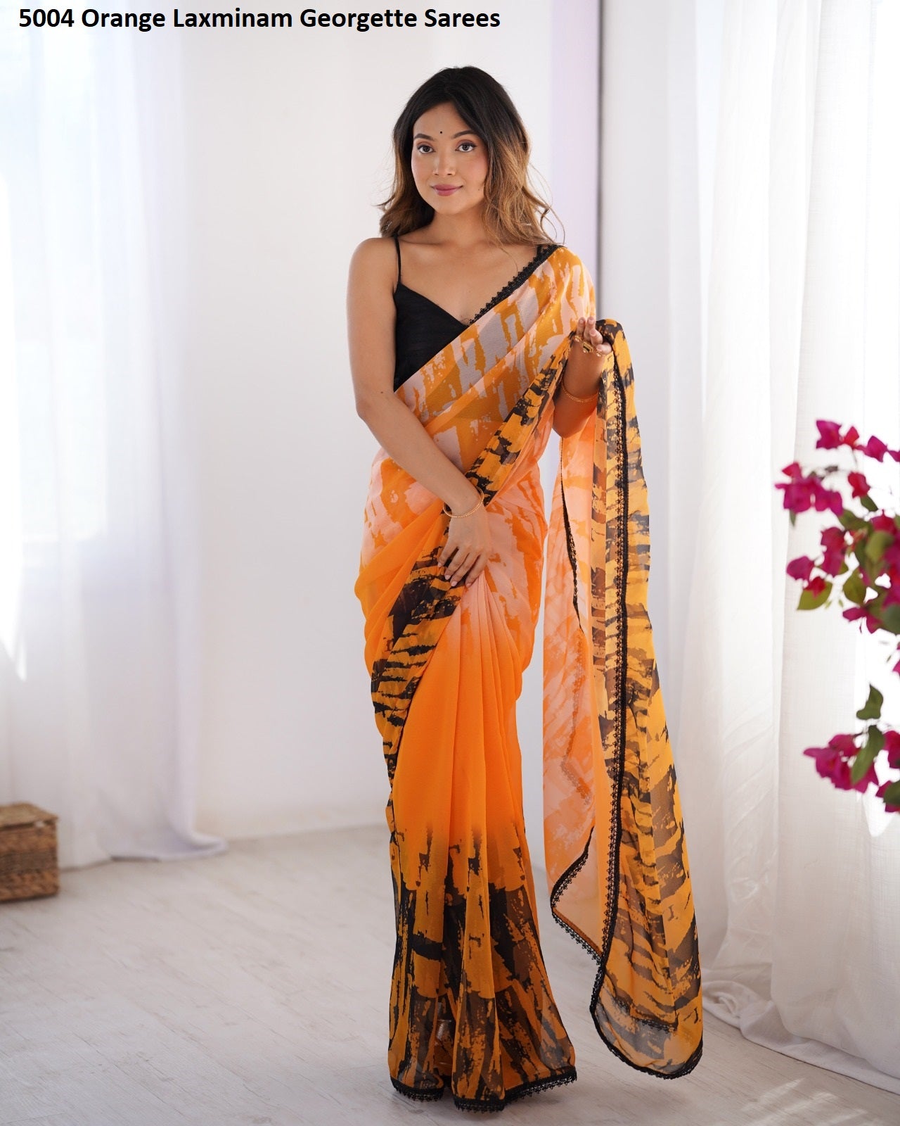 5004 Orange Laxminam Georgette Sarees