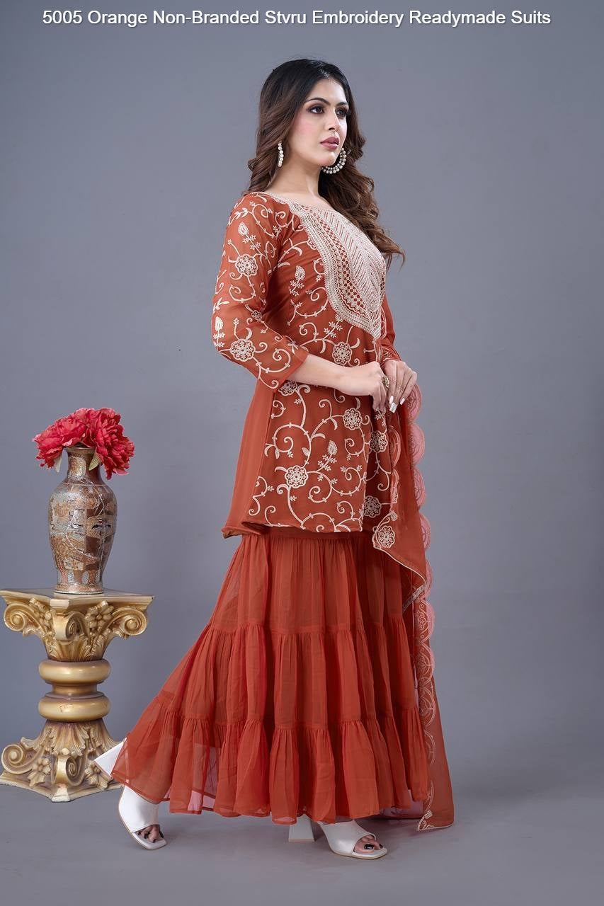 5005 Orange Non-Branded Stvru Embroidery Readymade Suits