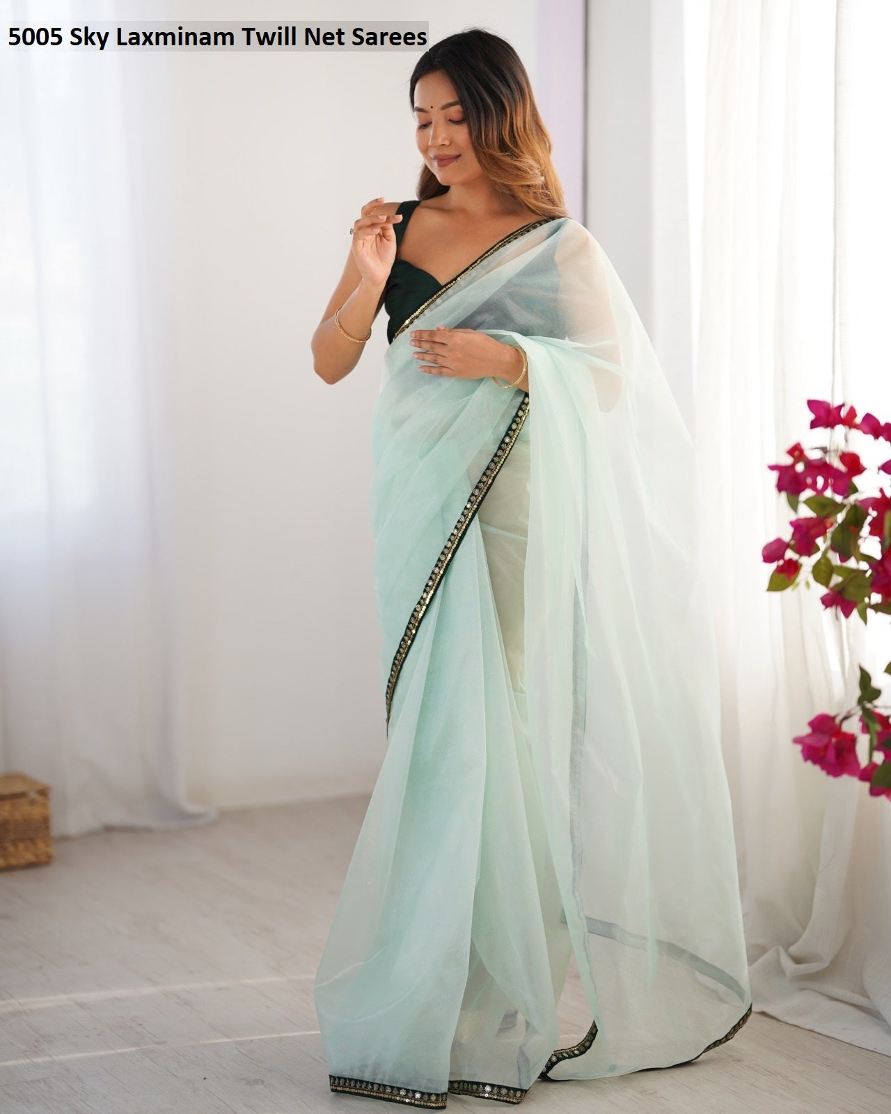 5005 Sky Laxminam Twill Net Sarees