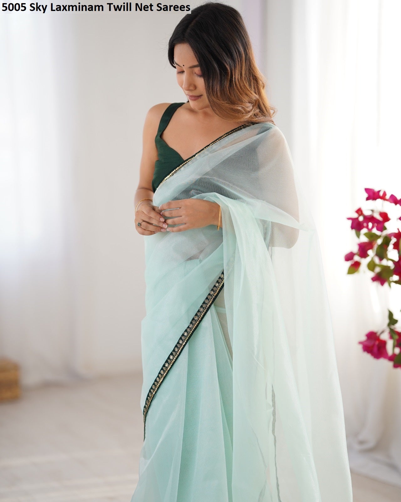 5005 Sky Laxminam Twill Net Sarees