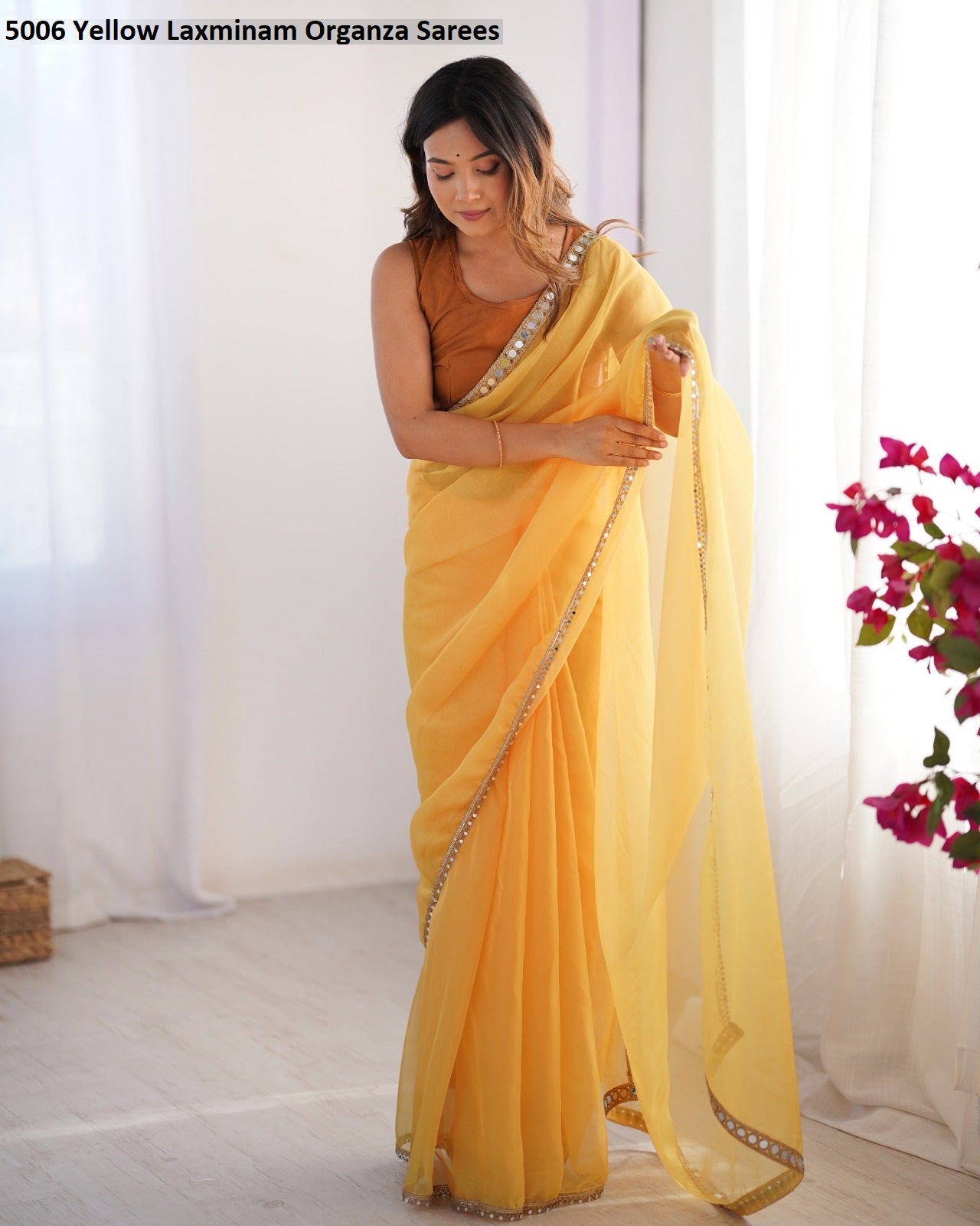 5006 Yellow Laxminam Organza Sarees