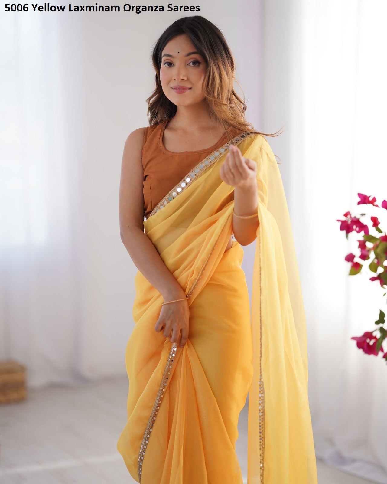 5006 Yellow Laxminam Organza Sarees