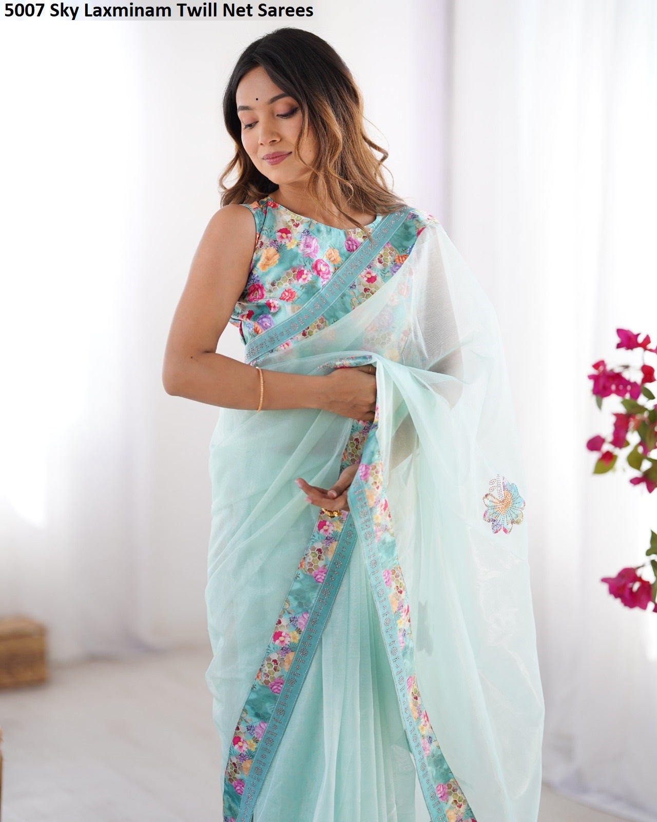 5007 Sky Laxminam Twill Net Sarees
