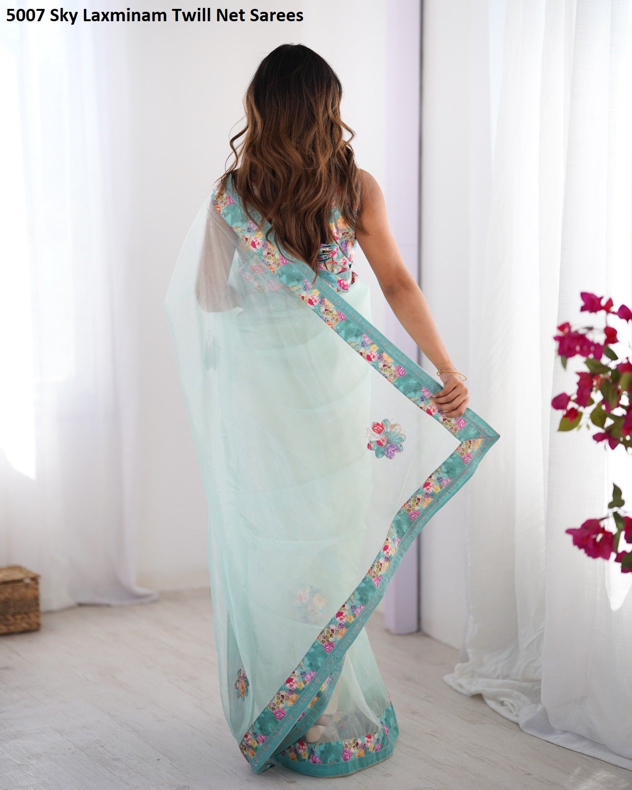5007 Sky Laxminam Twill Net Sarees