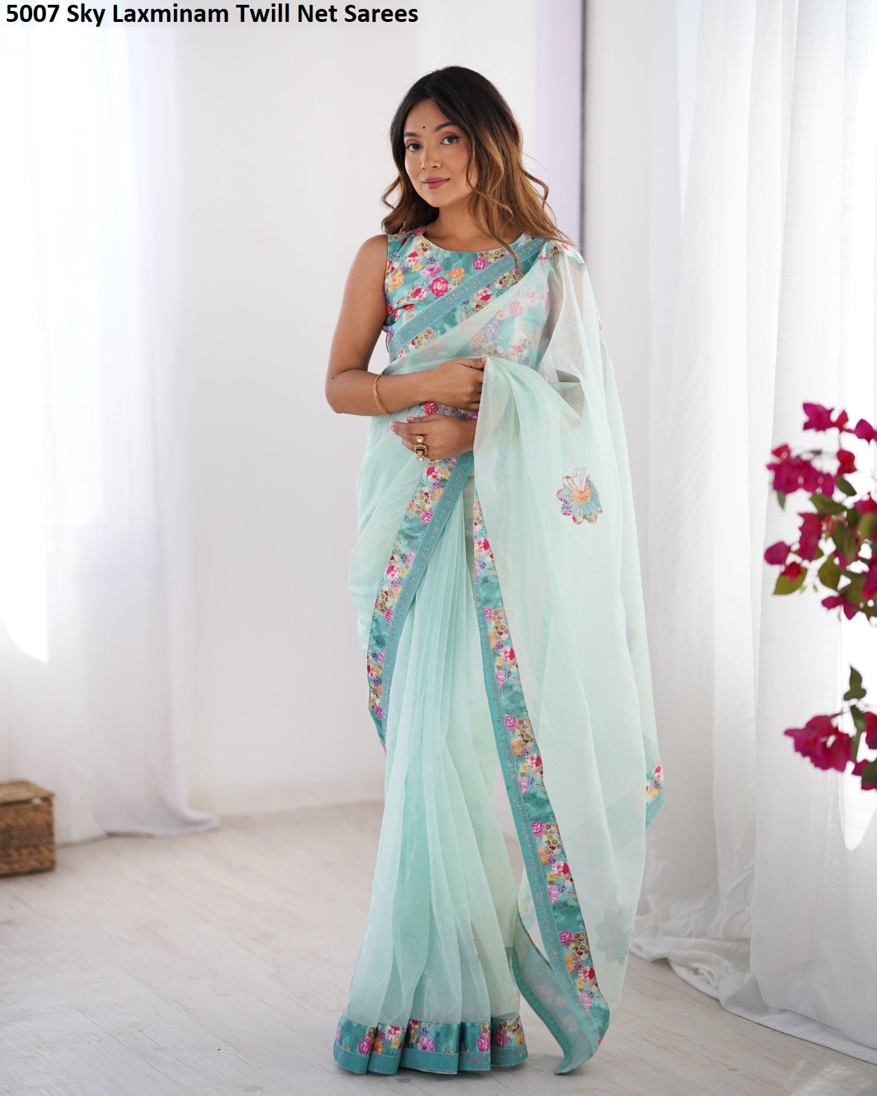 5007 Sky Laxminam Twill Net Sarees