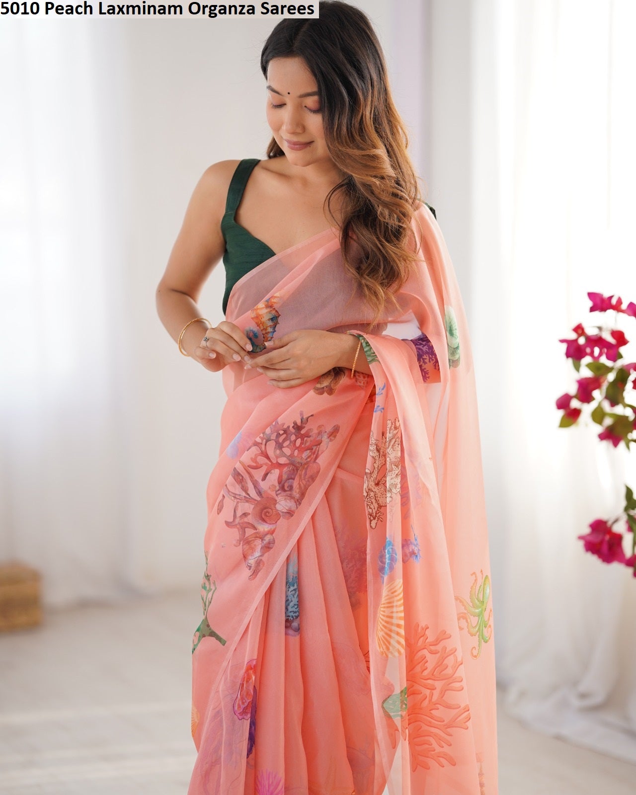 5010 Peach Laxminam Organza Sarees
