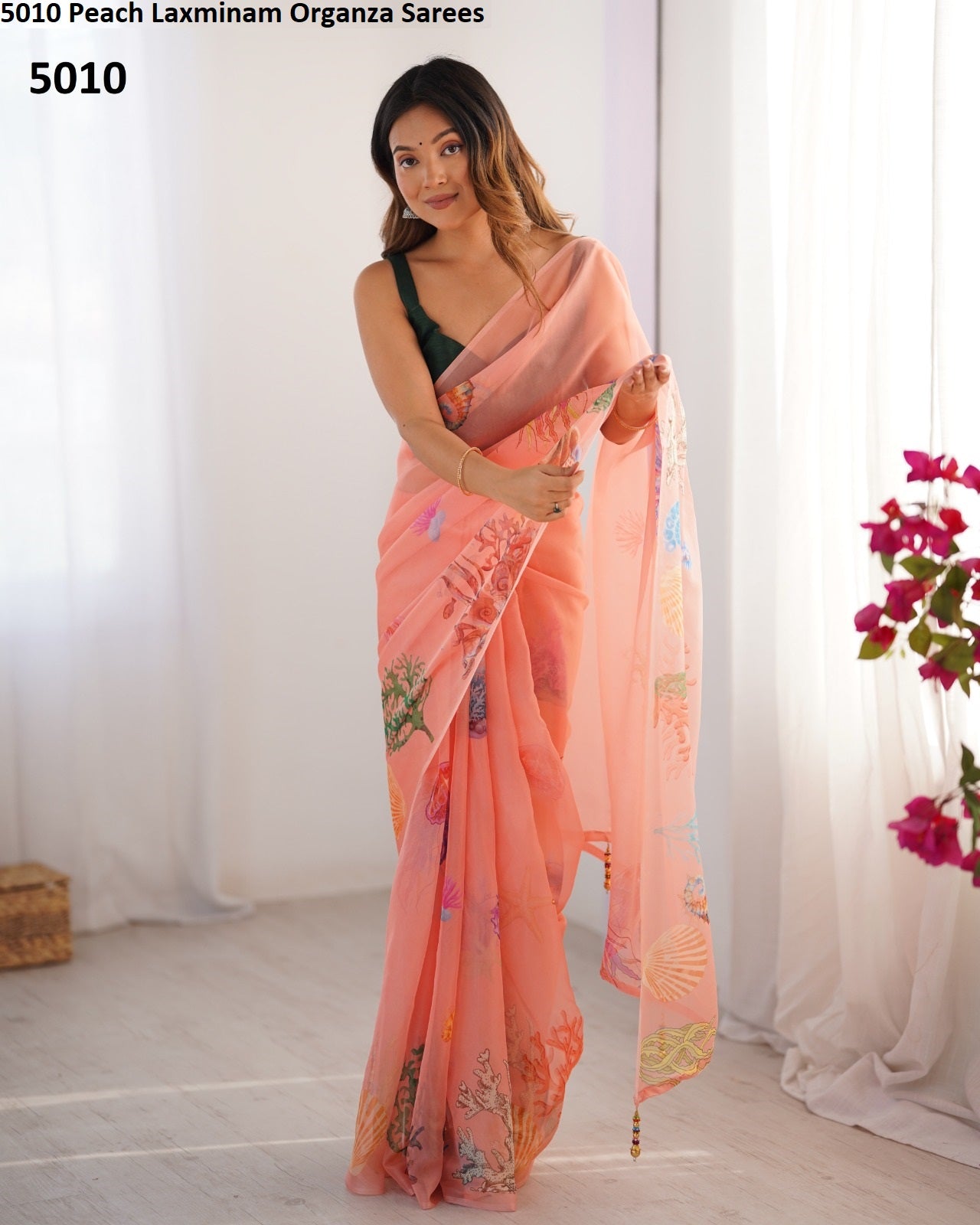 5010 Peach Laxminam Organza Sarees