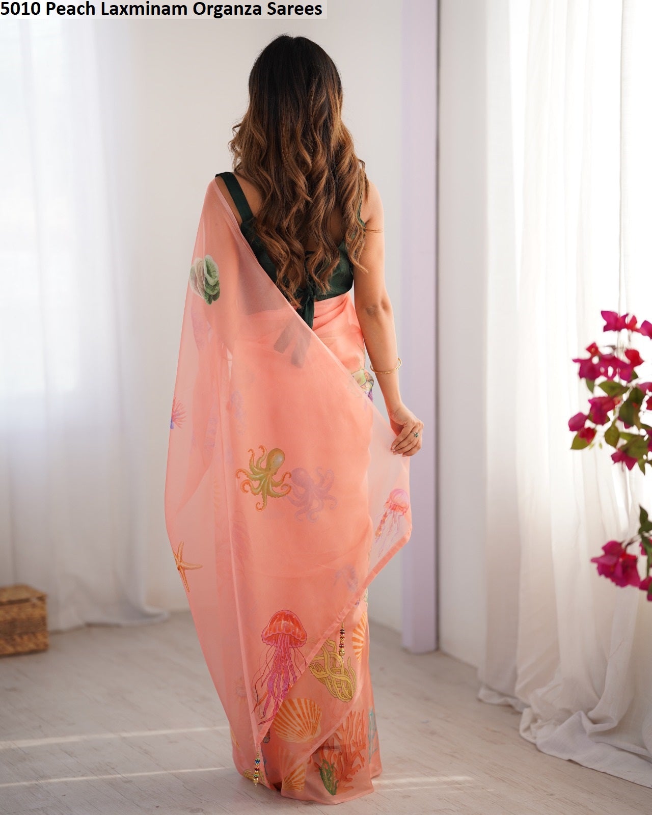 5010 Peach Laxminam Organza Sarees