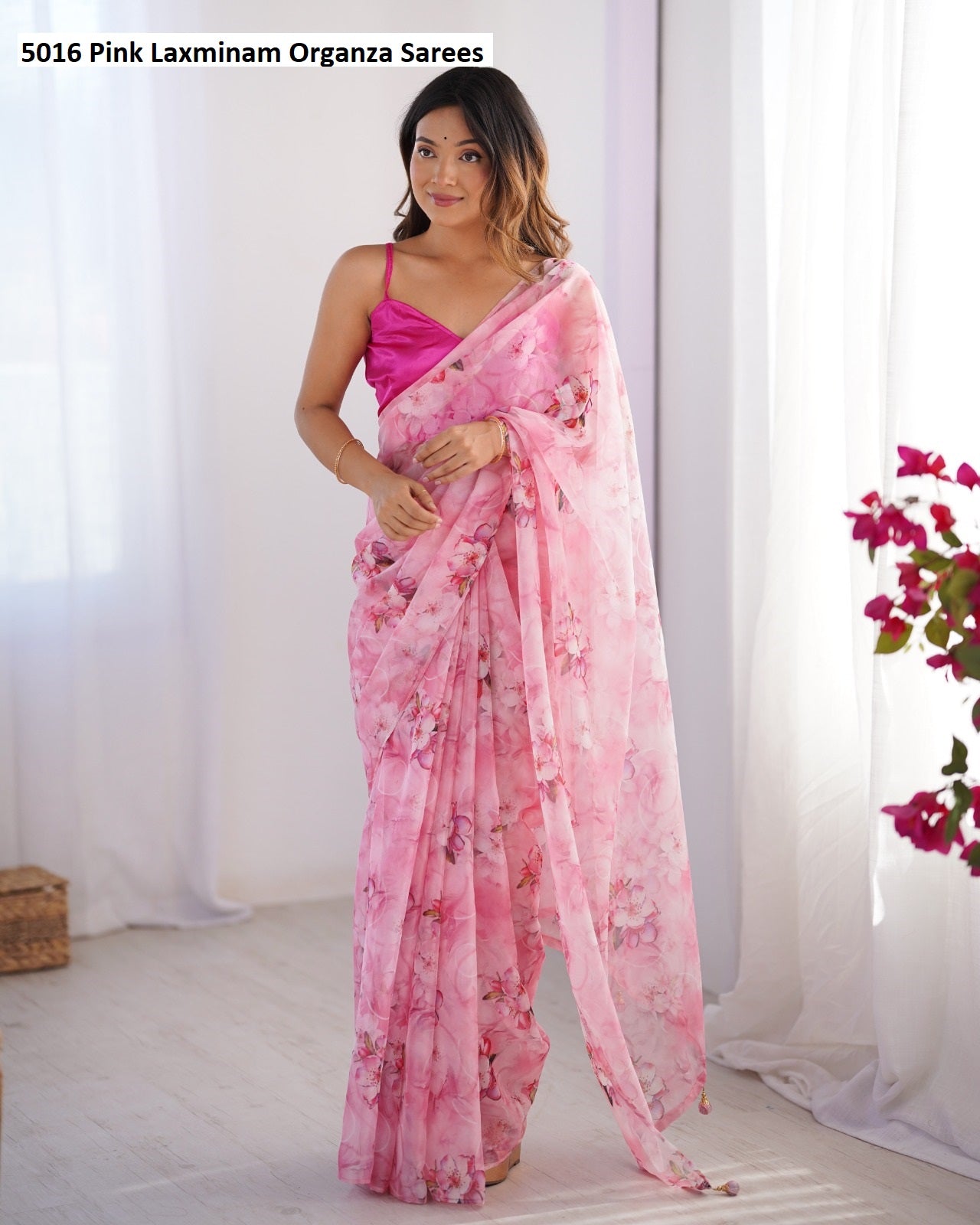 5016 Pink Laxminam Organza Sarees