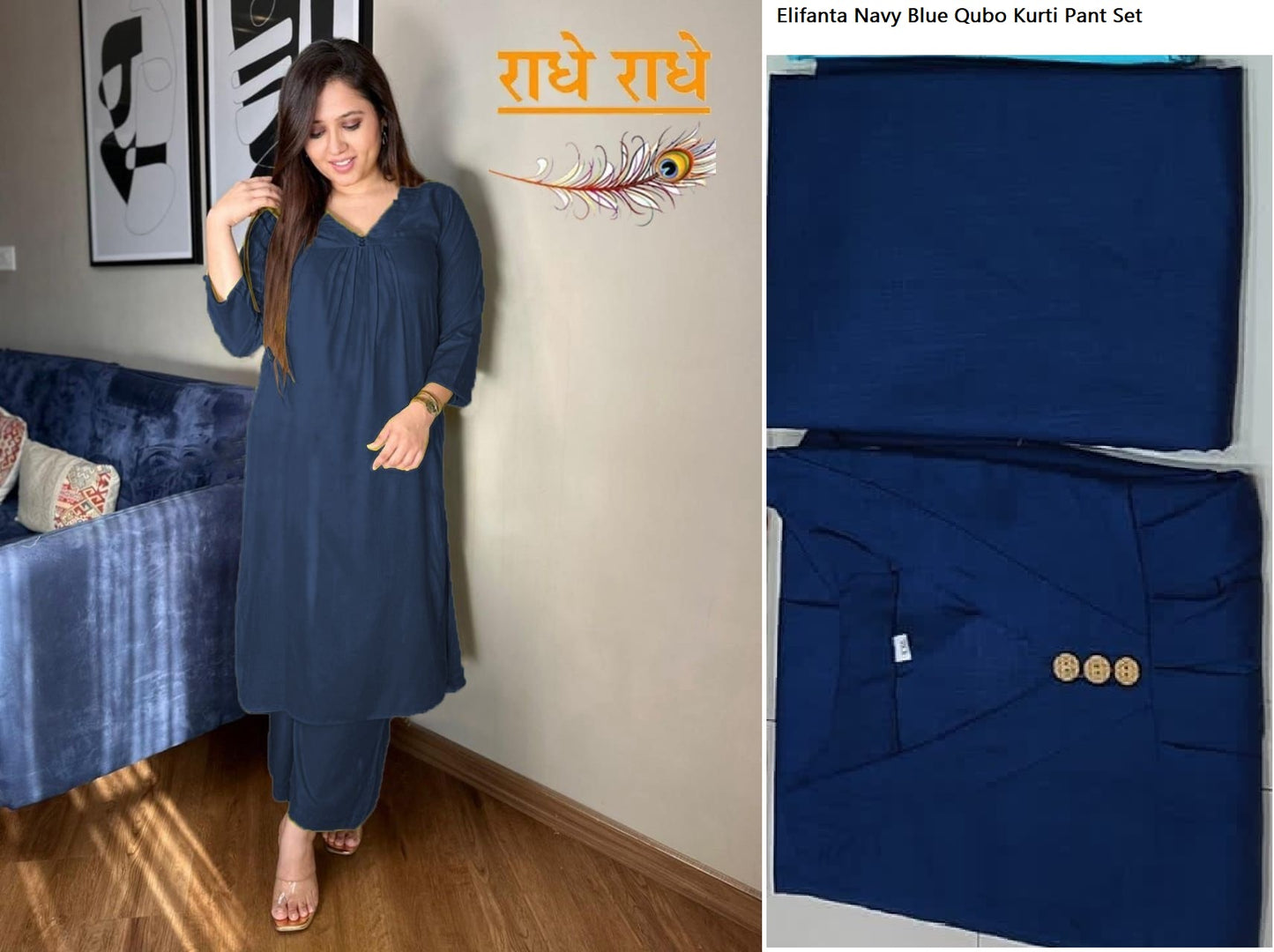 Elifanta Navy Blue Qubo Kurti Pant Set