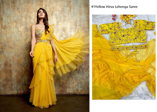 41Yellow Hirva Lehenga Saree