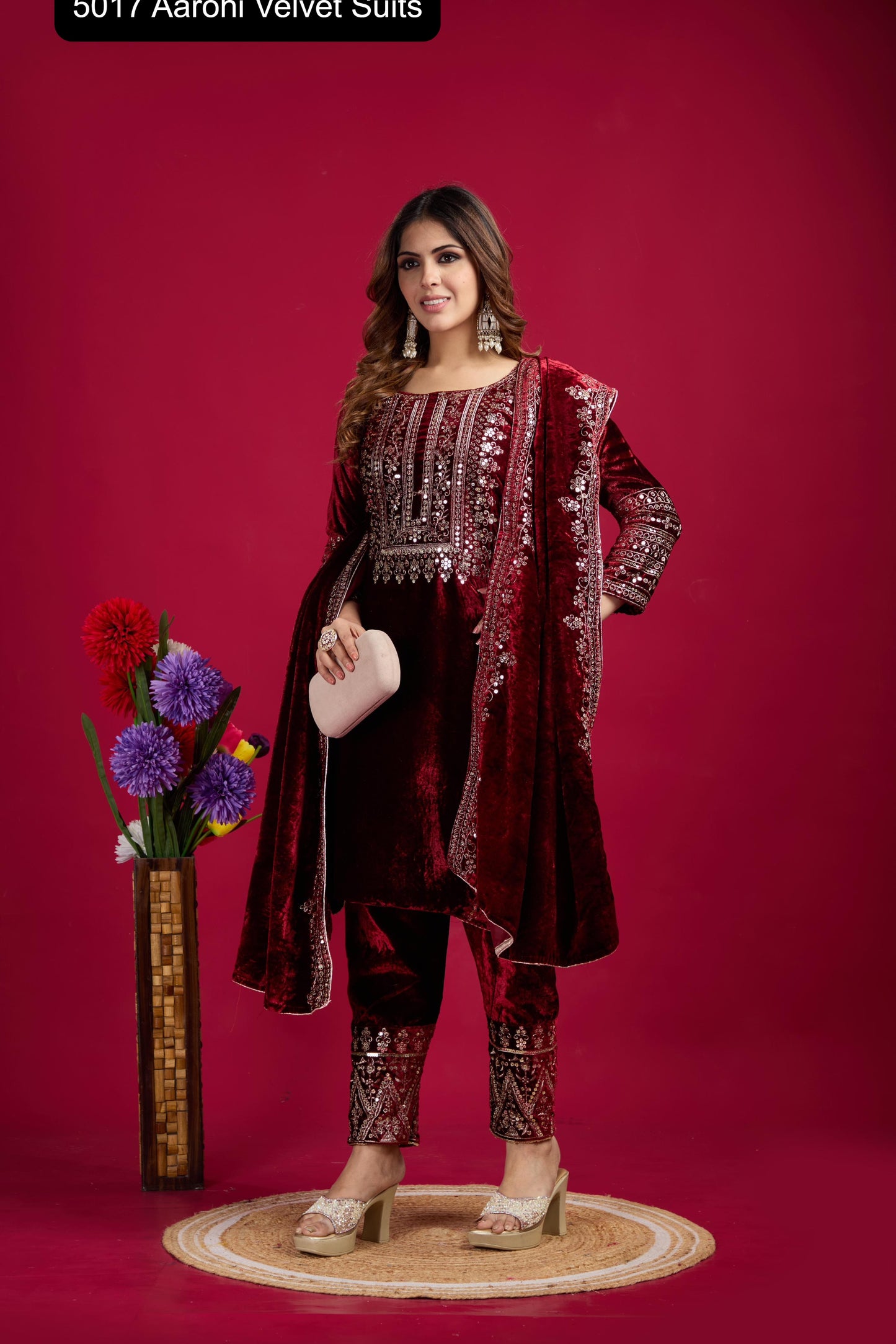5017 Maroon Aarohi Embroidery Velvet Suits
