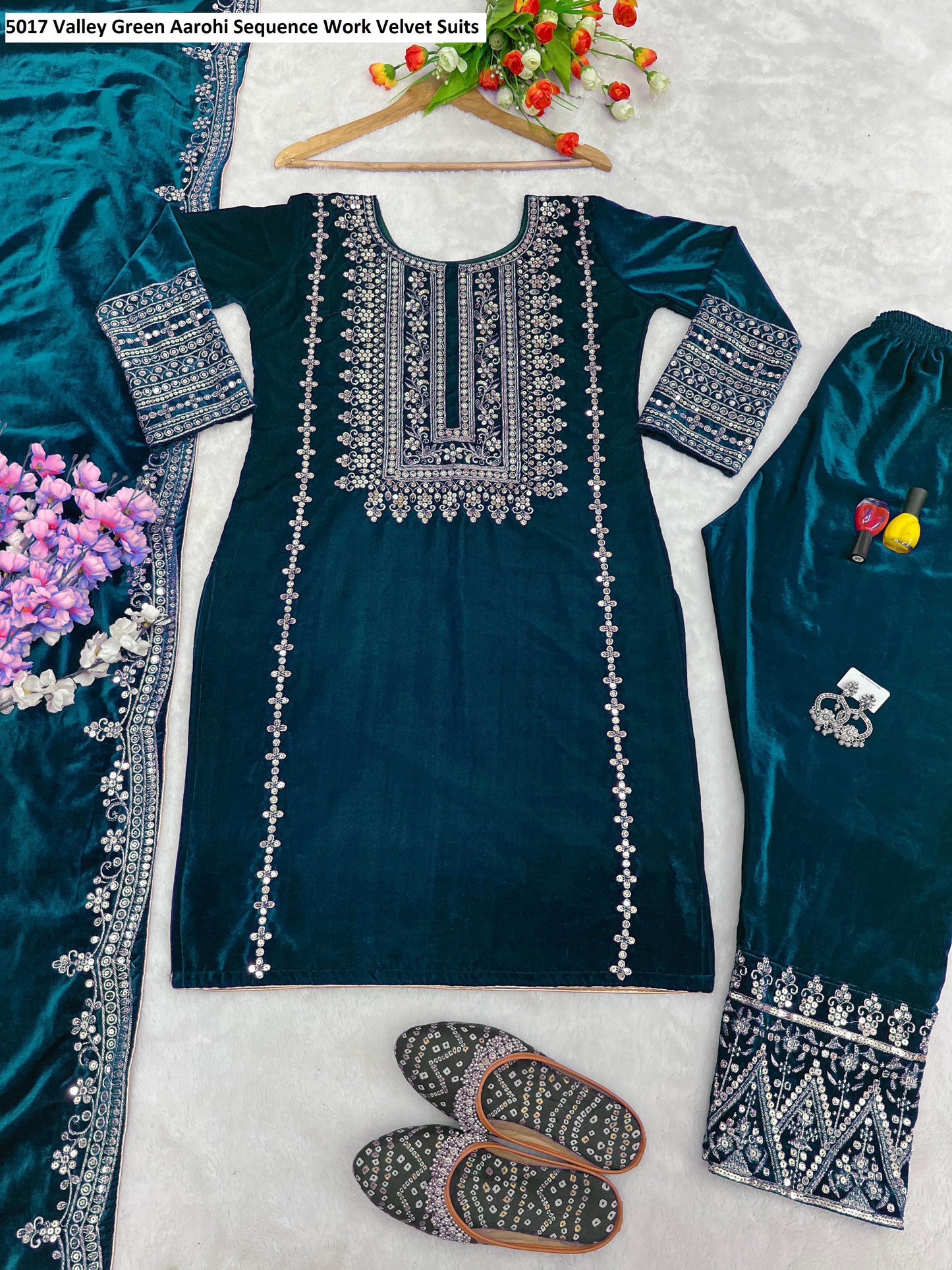 5017 Valley Green Aarohi Sequence Work Velvet Suits