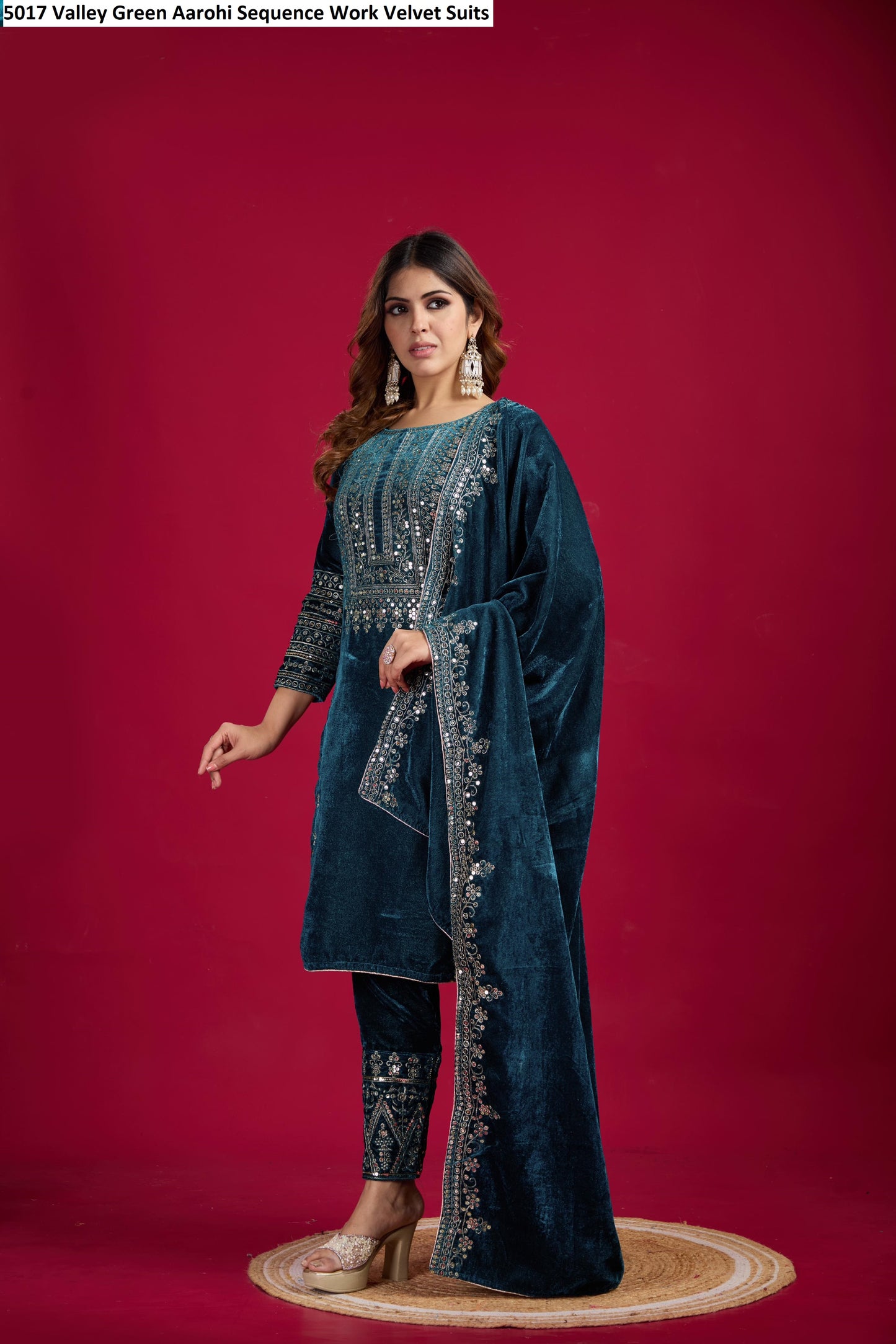 5017 Valley Green Aarohi Sequence Work Velvet Suits