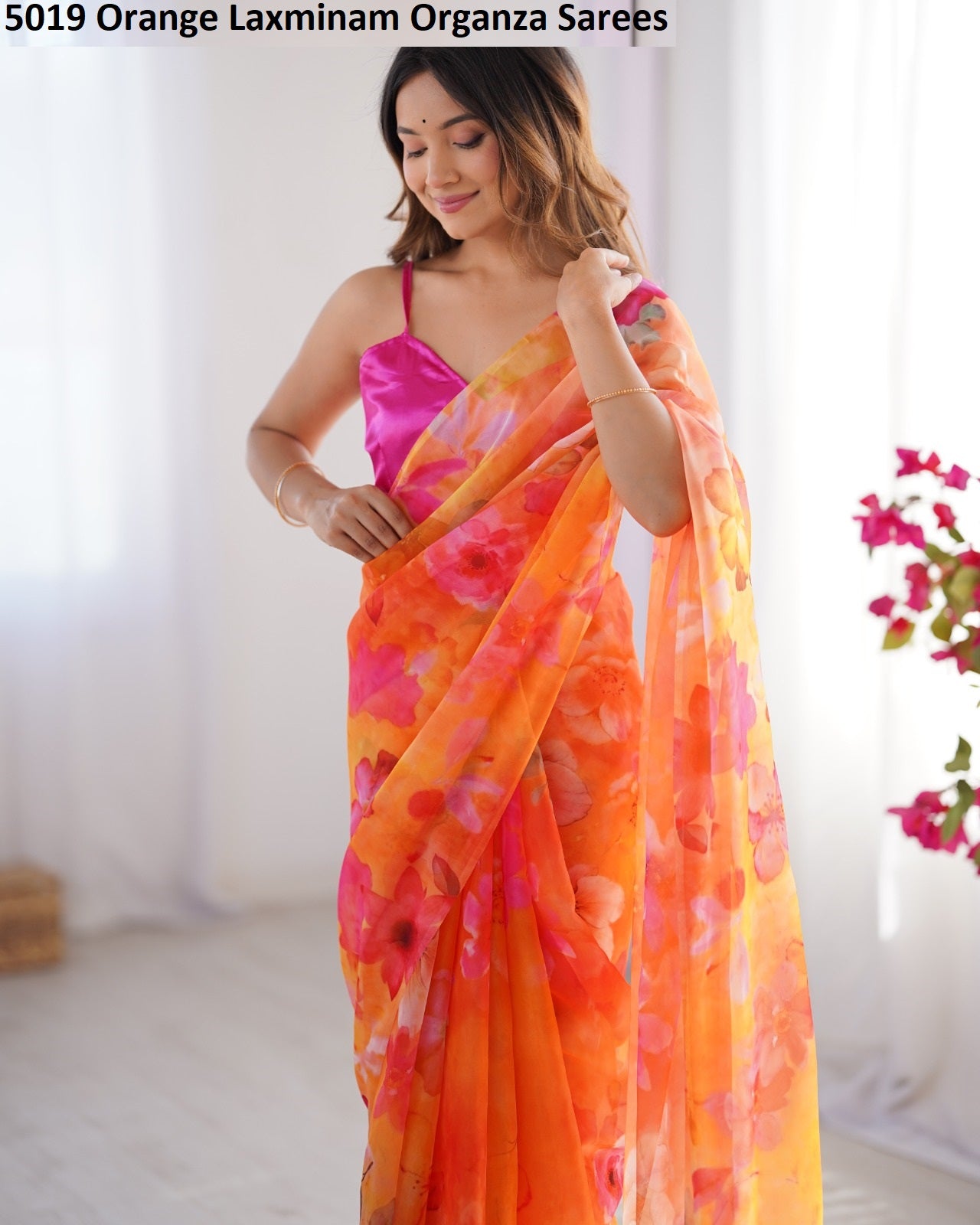 5019 Orange Laxminam Organza Sarees