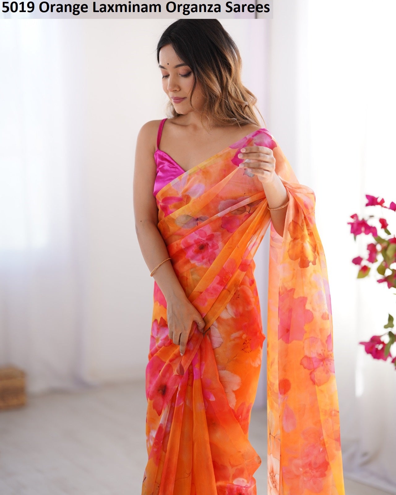 5019 Orange Laxminam Organza Sarees