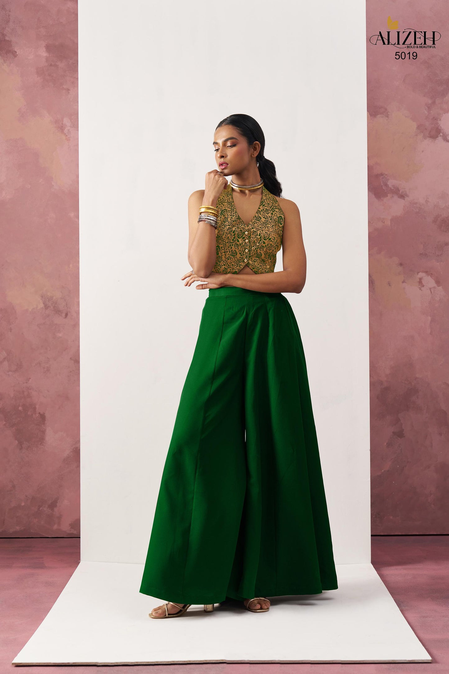 5019 Starlet Alizeh Jacquard Crop Top Plazzo Set