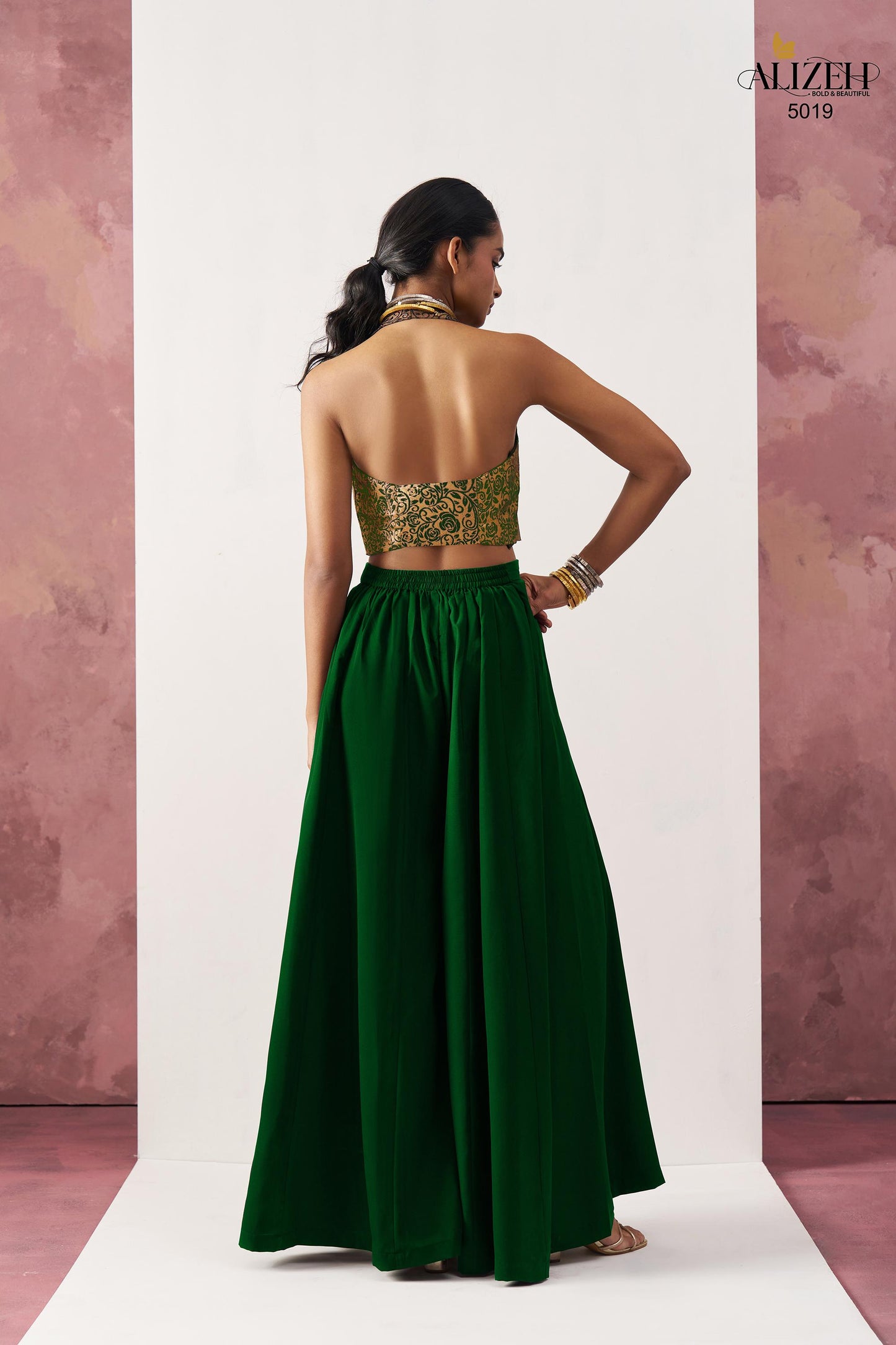 5019 Starlet Alizeh Jacquard Crop Top Plazzo Set