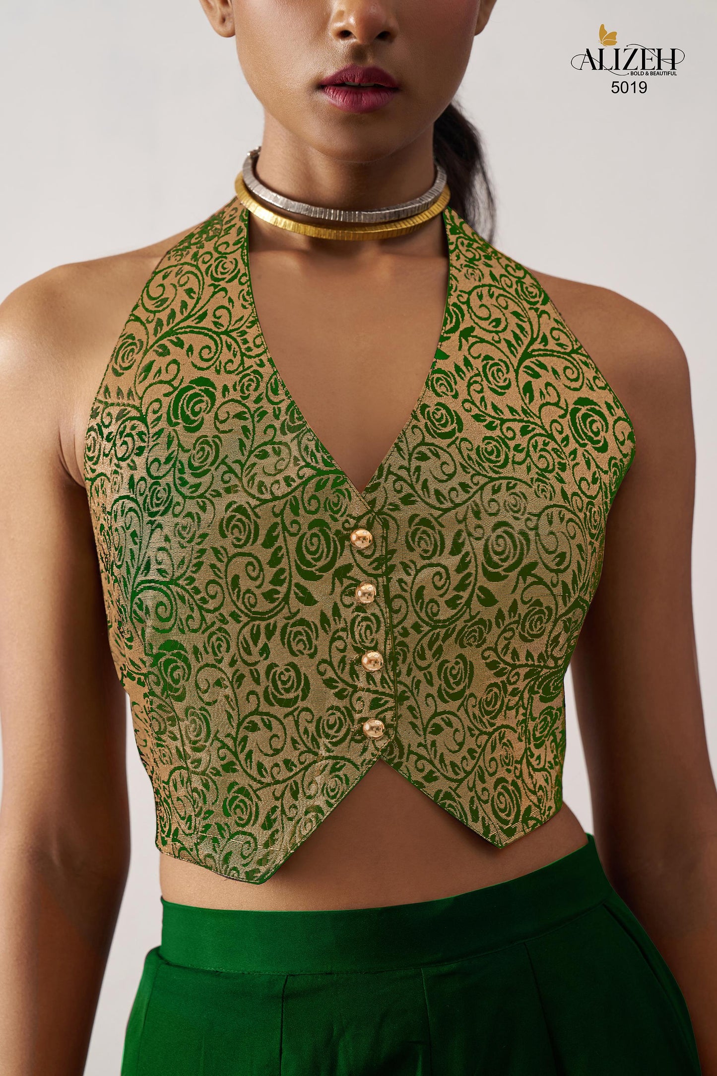 5019 Starlet Alizeh Jacquard Crop Top Plazzo Set