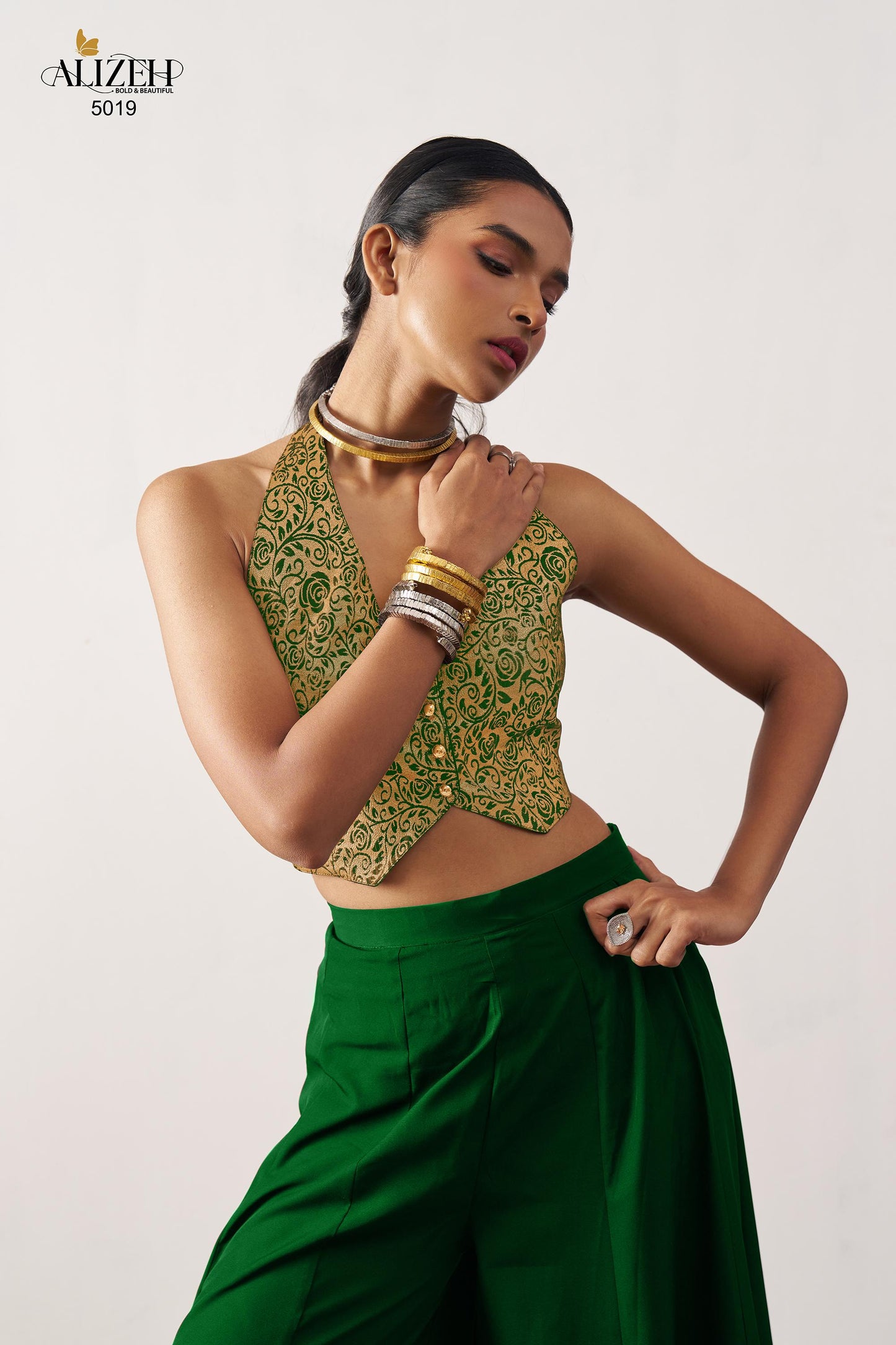 5019 Starlet Alizeh Jacquard Crop Top Plazzo Set