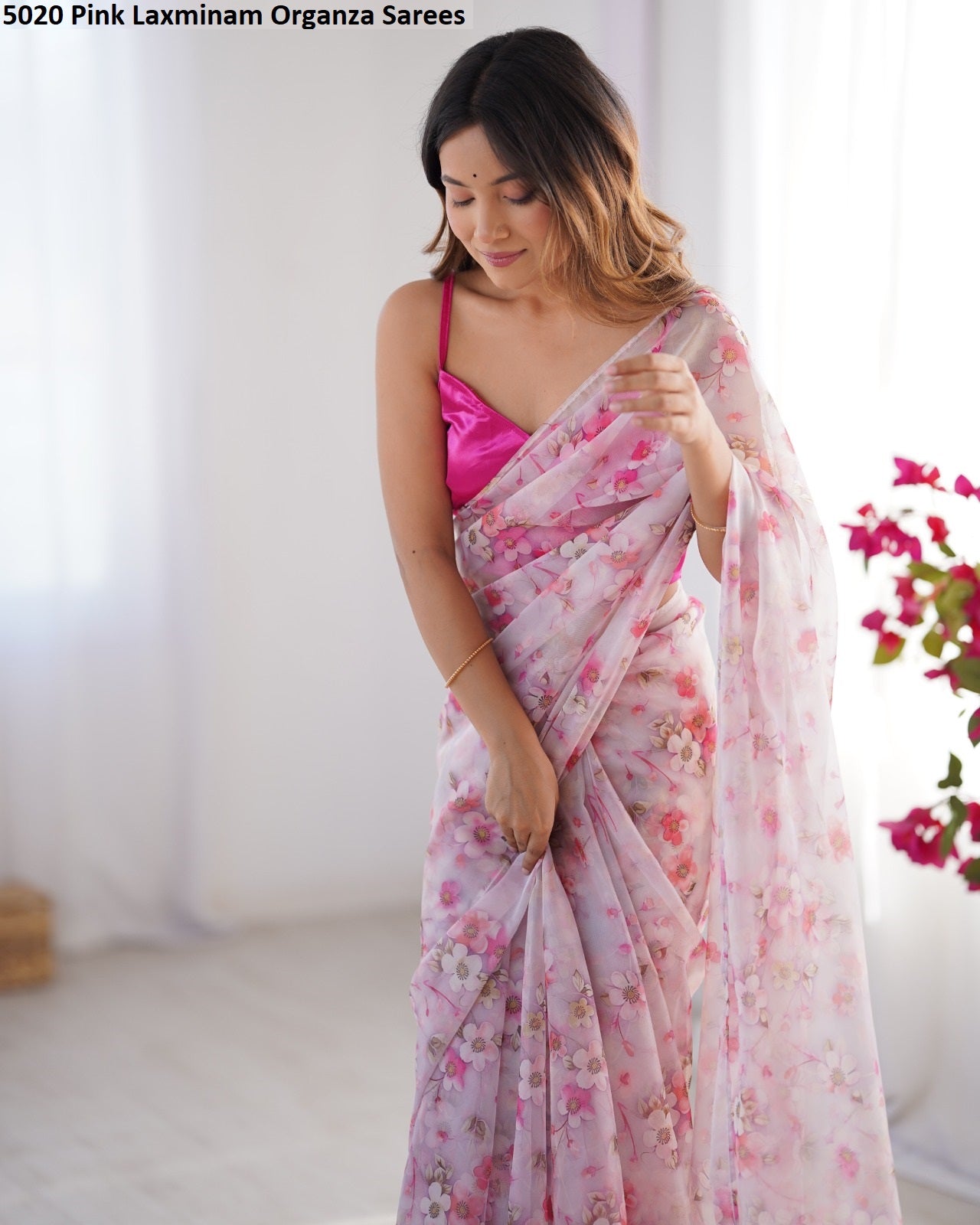 5020 Pink Laxminam Organza Sarees