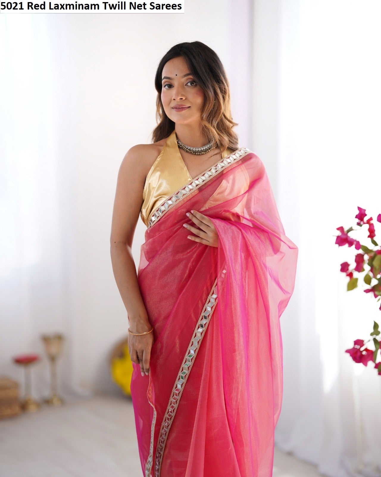 5021 Red Laxminam Twill Net Sarees