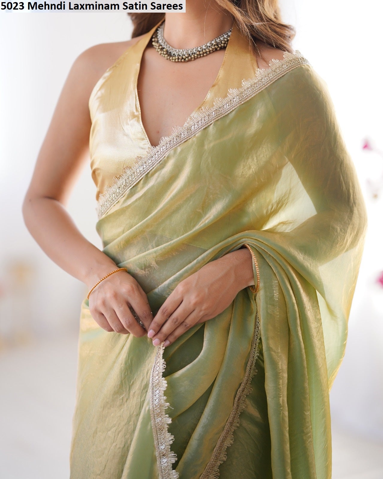 5023 Mehndi Laxminam Satin Sarees
