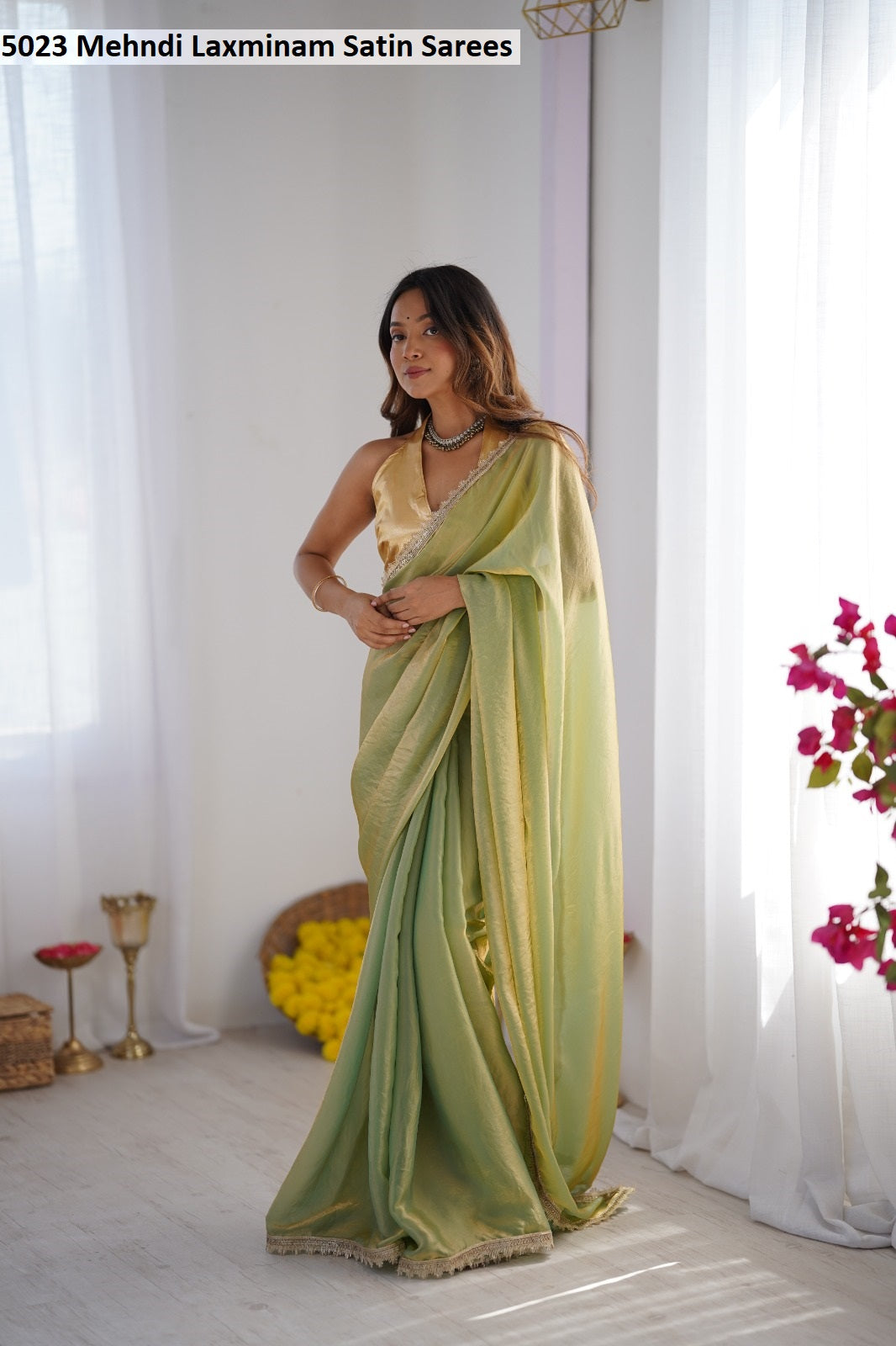 5023 Mehndi Laxminam Satin Sarees