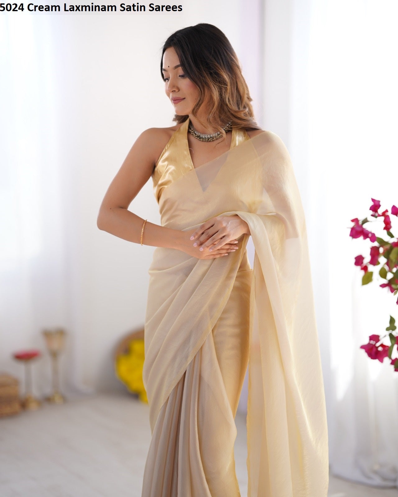 5024 Cream Laxminam Satin Sarees