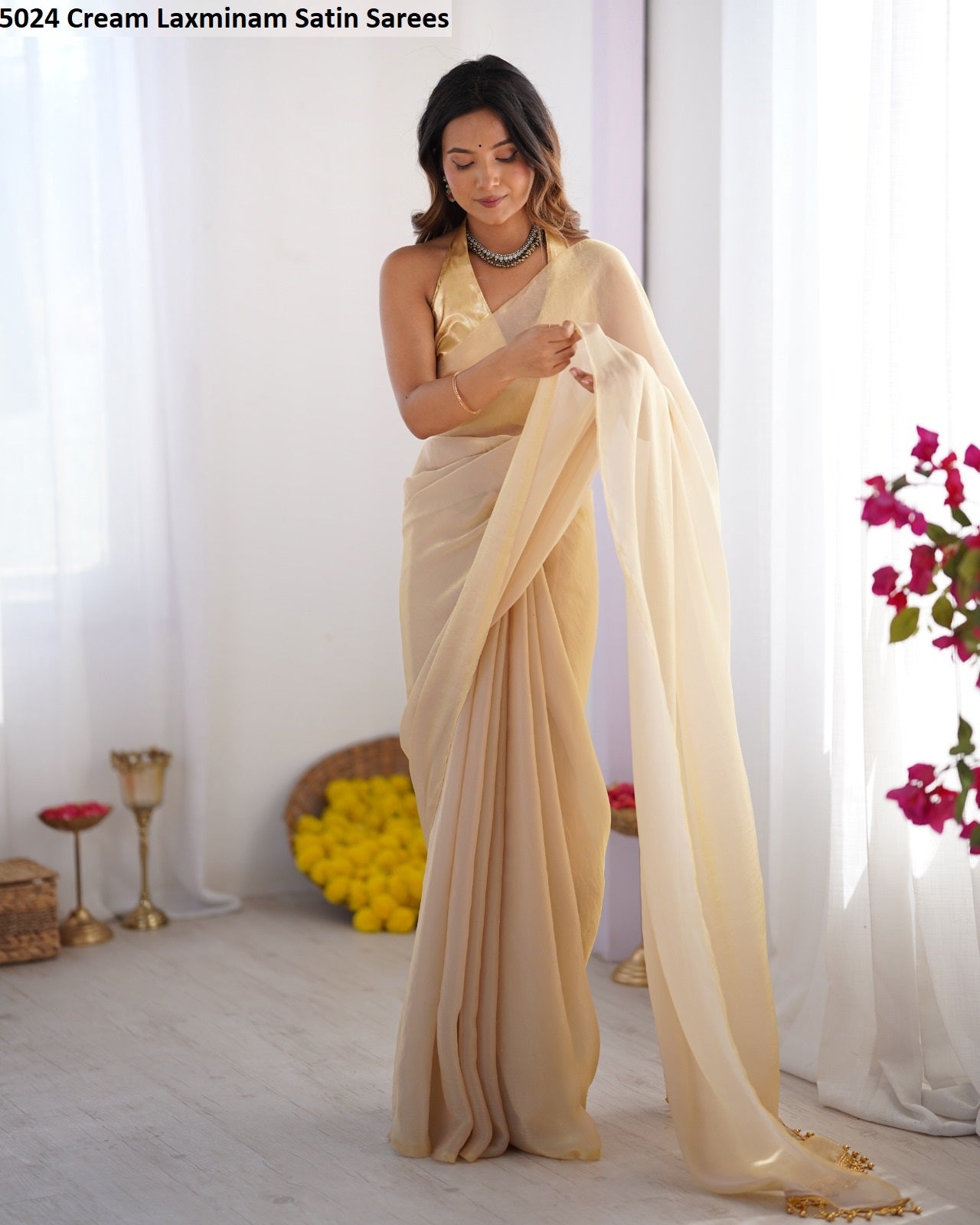 5024 Cream Laxminam Satin Sarees