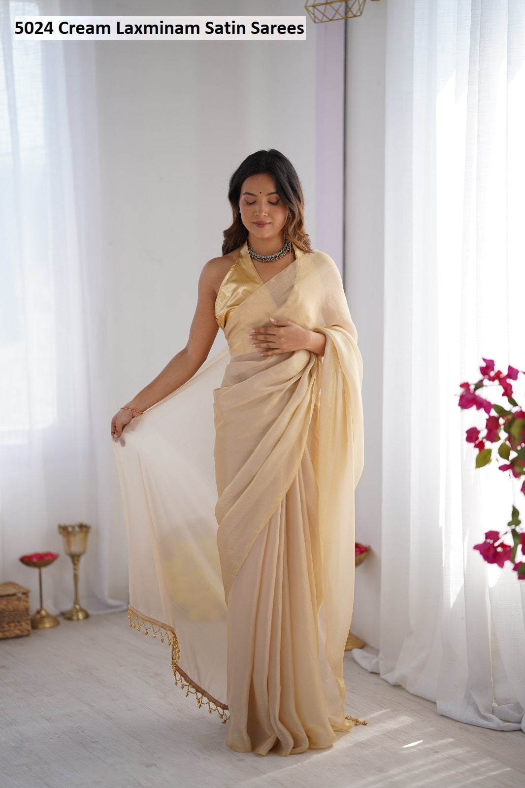 5024 Cream Laxminam Satin Sarees