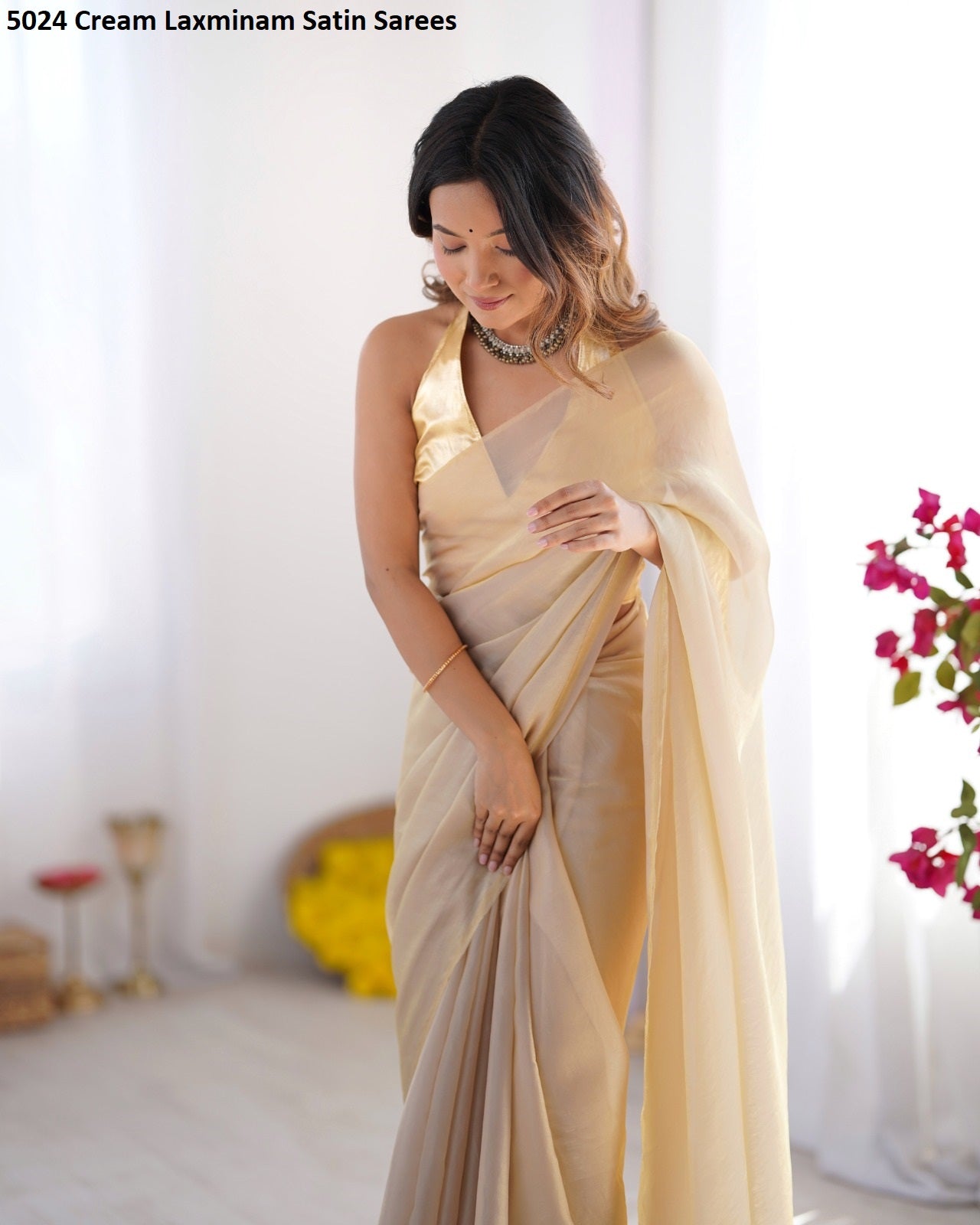 5024 Cream Laxminam Satin Sarees