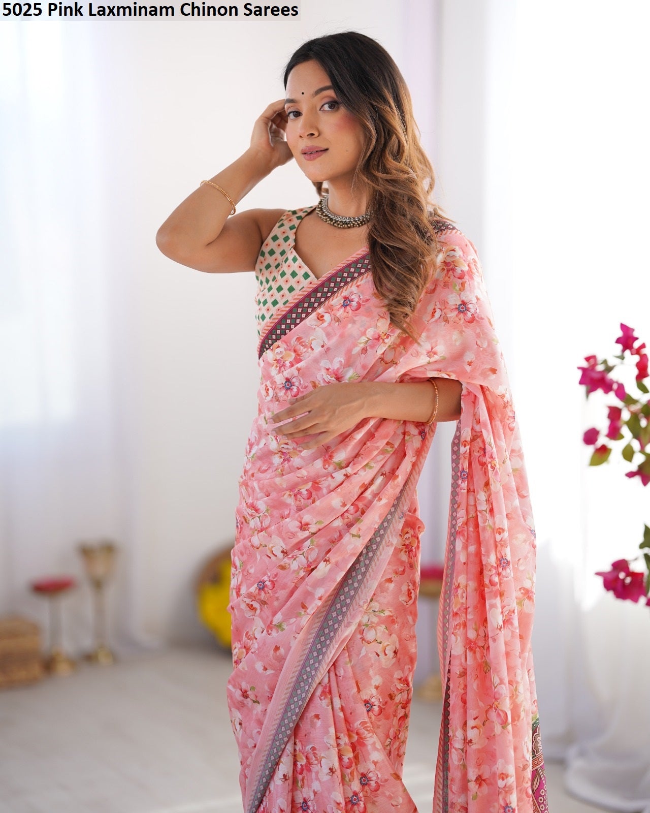 5025 Pink Laxminam Chinon Sarees