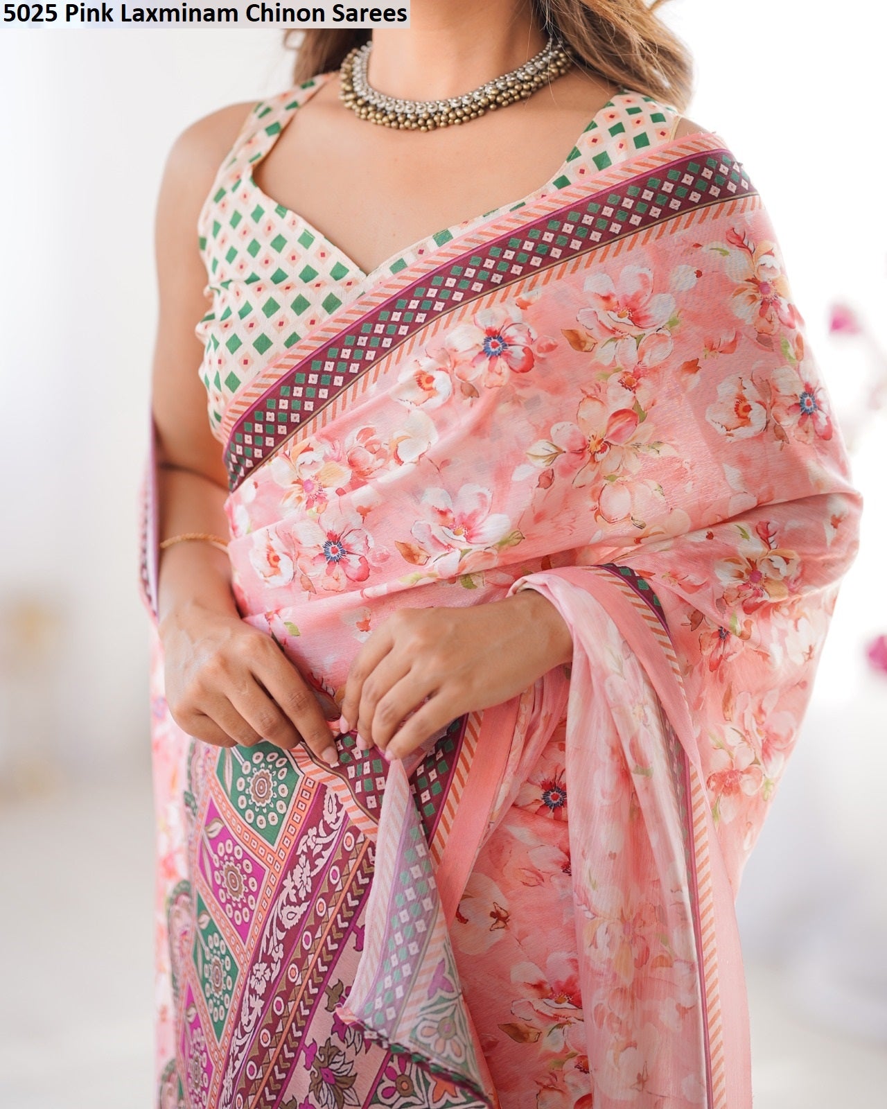 5025 Pink Laxminam Chinon Sarees