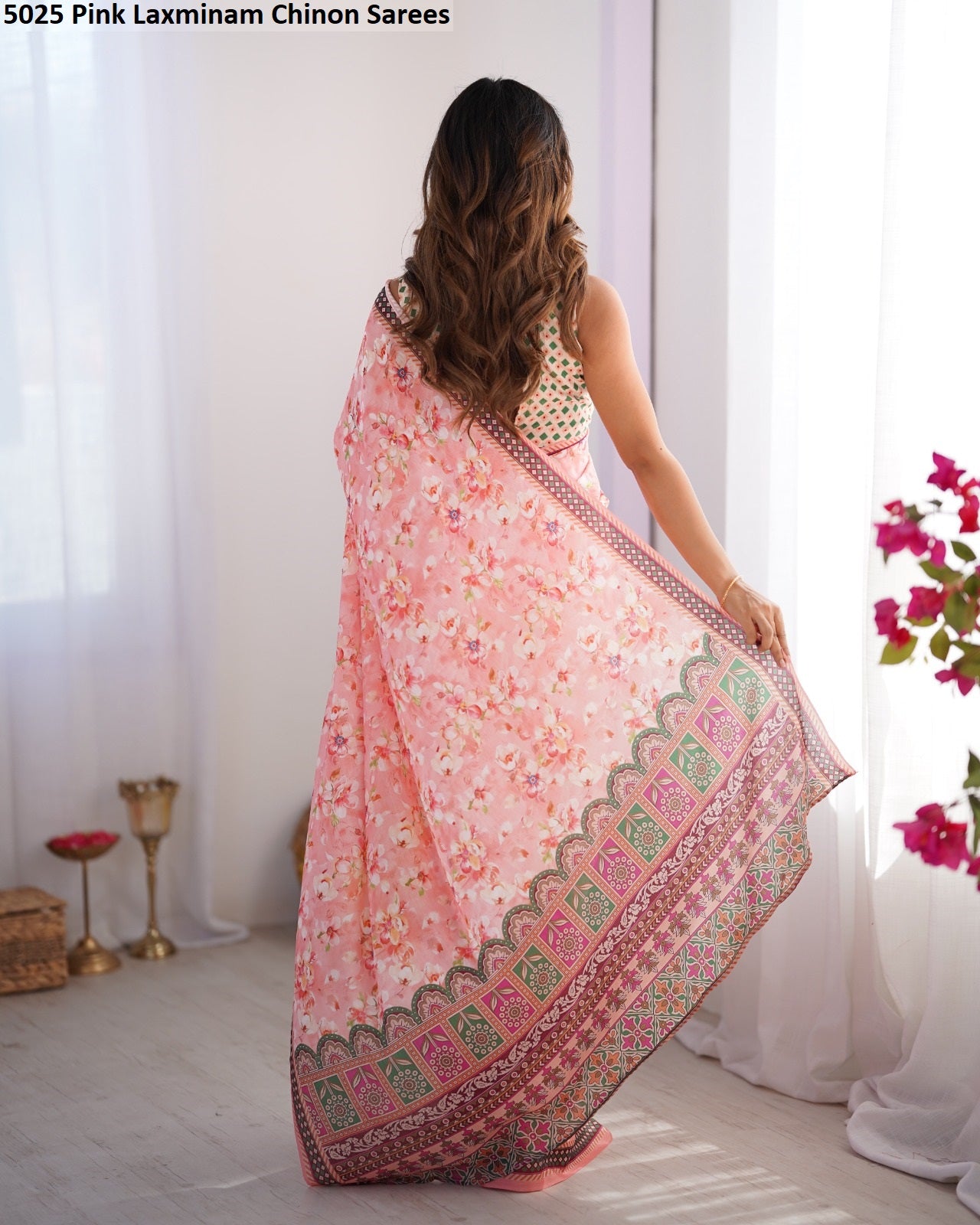 5025 Pink Laxminam Chinon Sarees