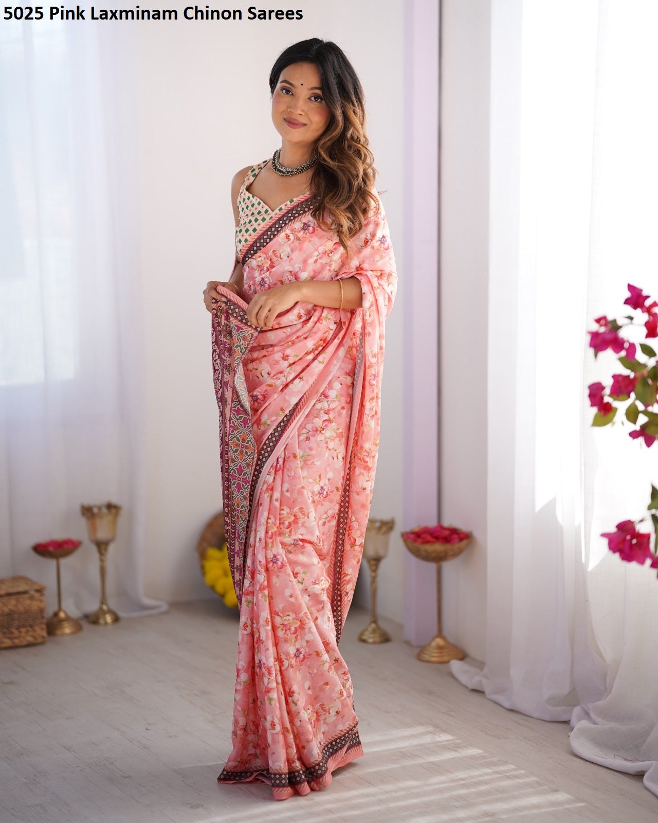 5025 Pink Laxminam Chinon Sarees