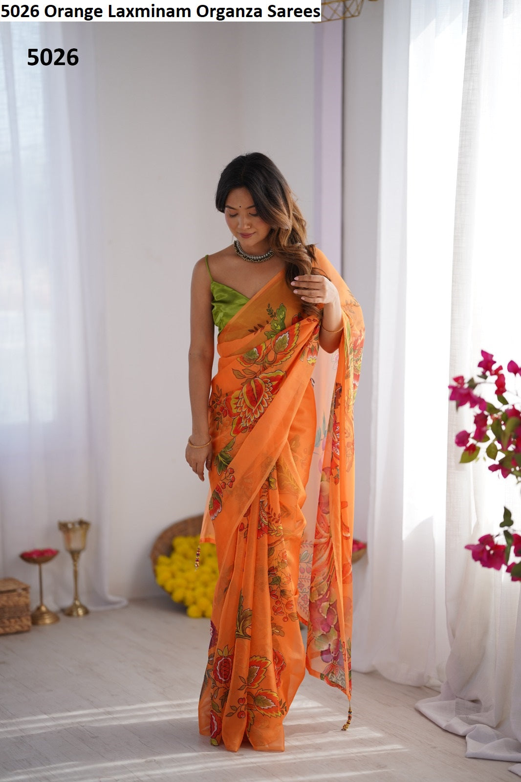 5026 Orange Laxminam Organza Sarees