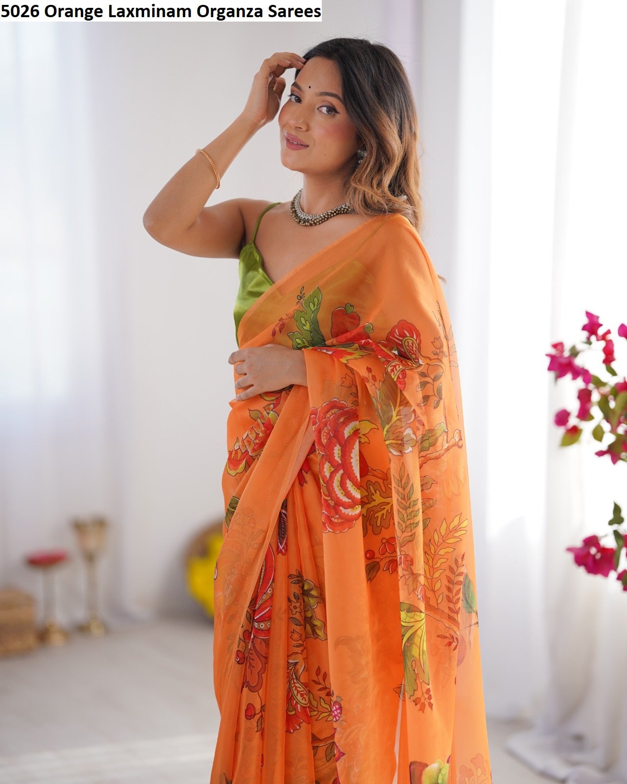 5026 Orange Laxminam Organza Sarees