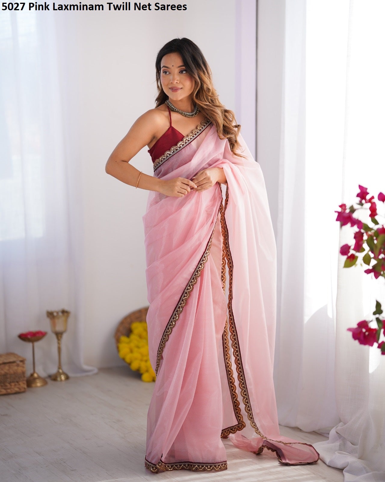 5027 Pink Laxminam Twill Net Sarees