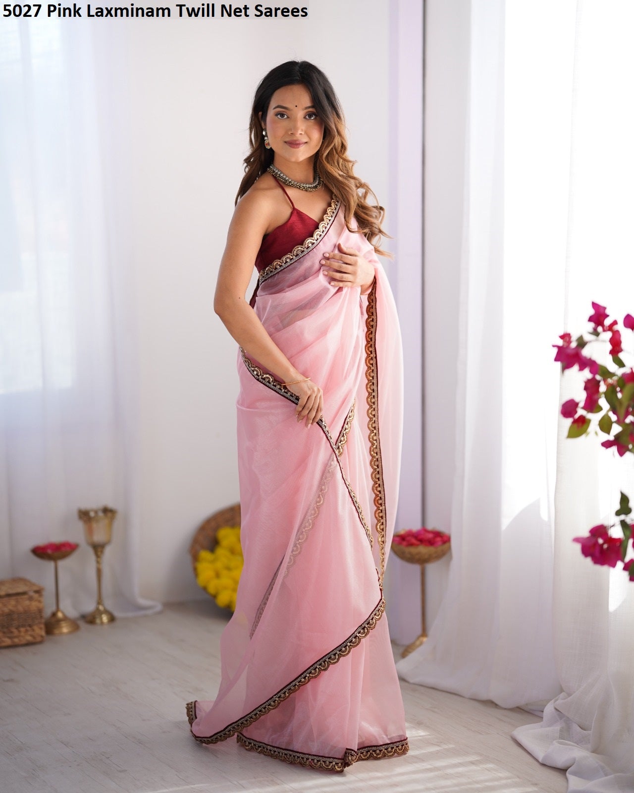 5027 Pink Laxminam Twill Net Sarees