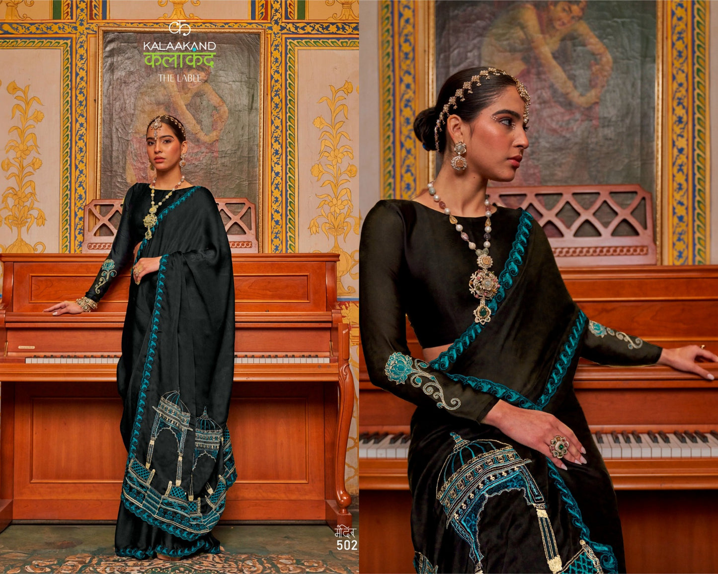 502 Mandir Kalakaand Satin Chiffon Sarees