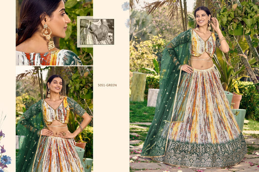 5051 Green Lavanya Zeel Chinon Lehenga Choli