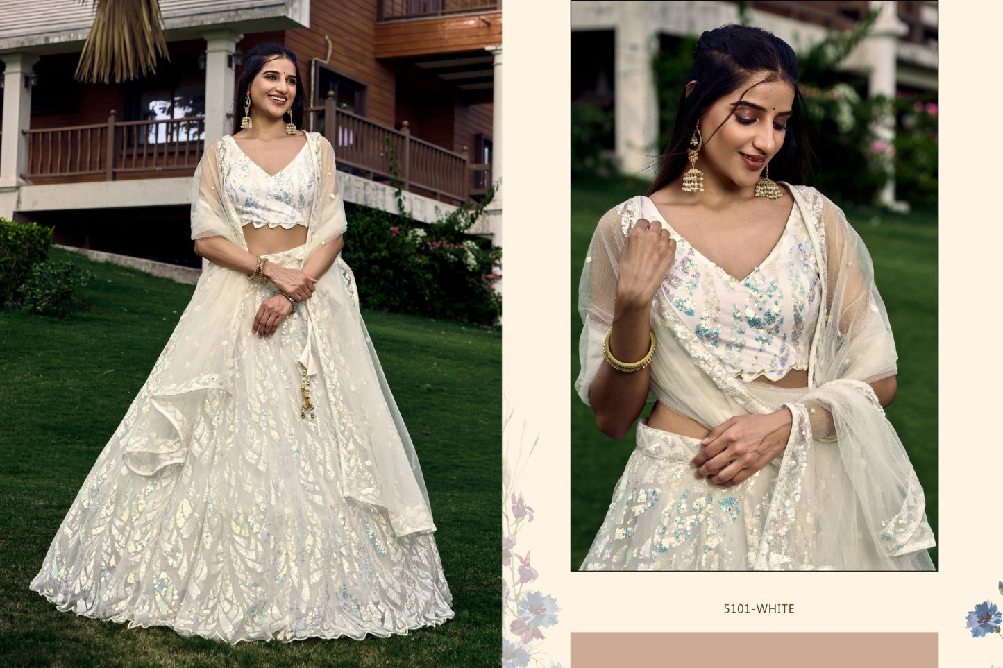 5101 White Meera Zeel Lehenga Choli