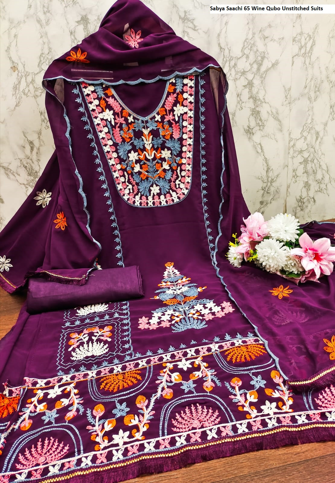 Sabya Saachi 65 Wine Qubo Unstitched Suits