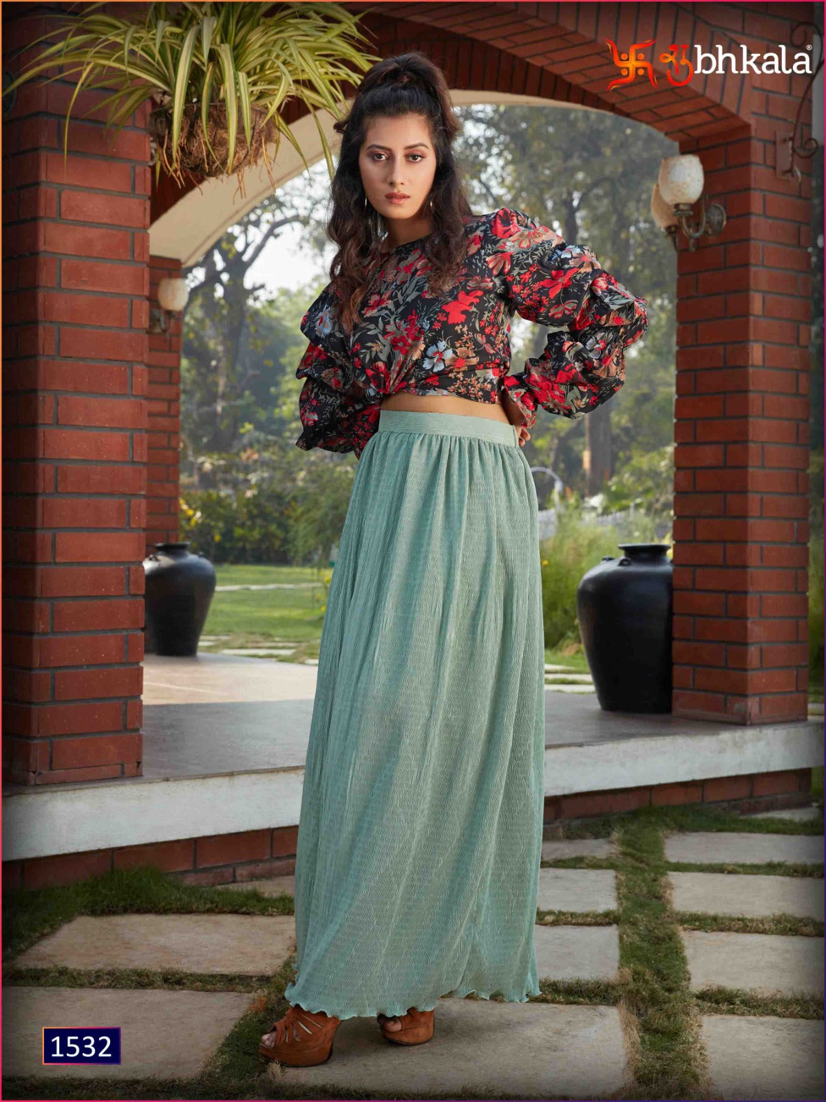 1532 Frill And Flare Vol 2 Shubhkala Croptop Skirt Set